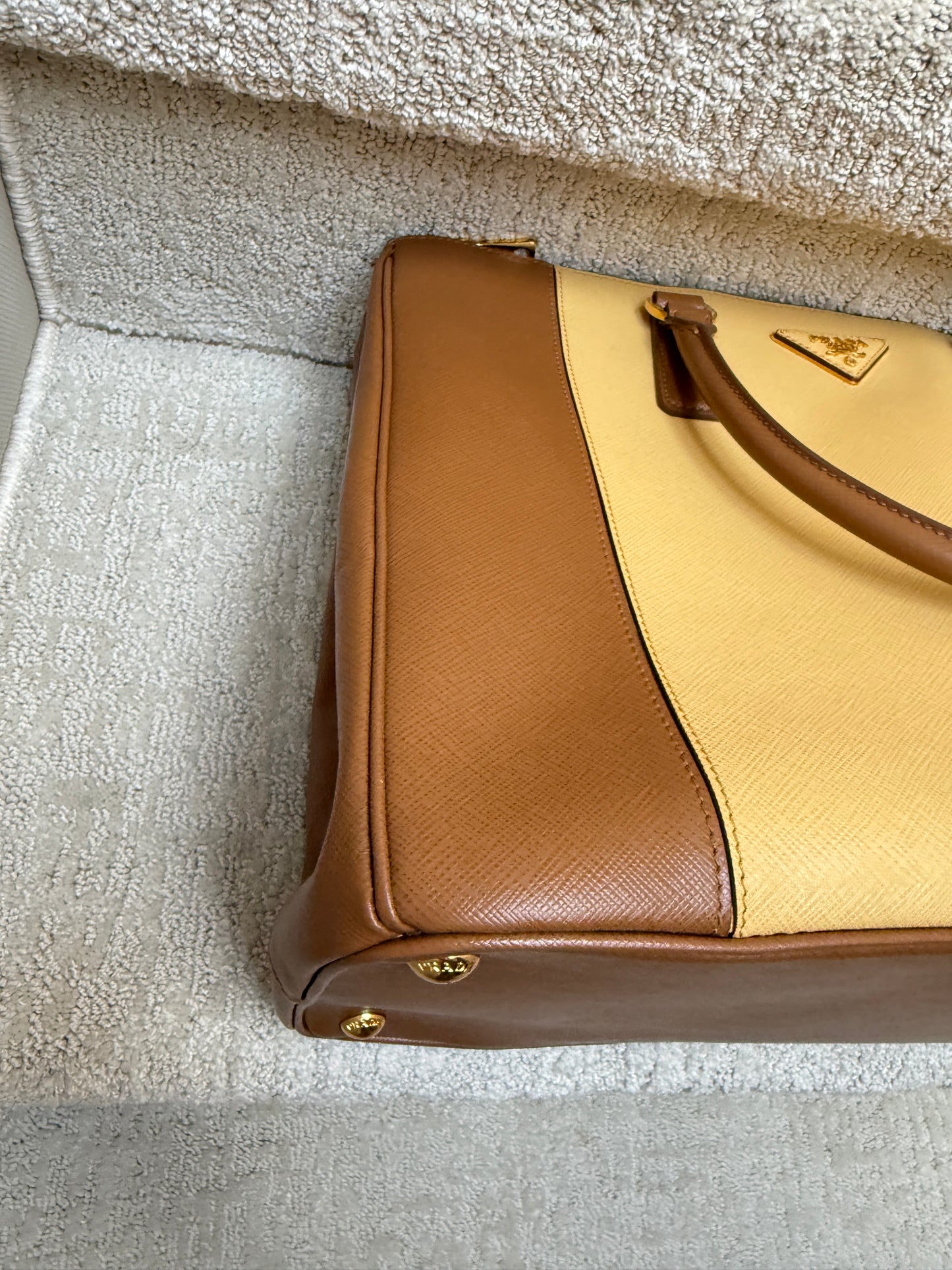 Prada Saffiano Lux Leather Galleria BiColor Double Zip Tote in size Medium