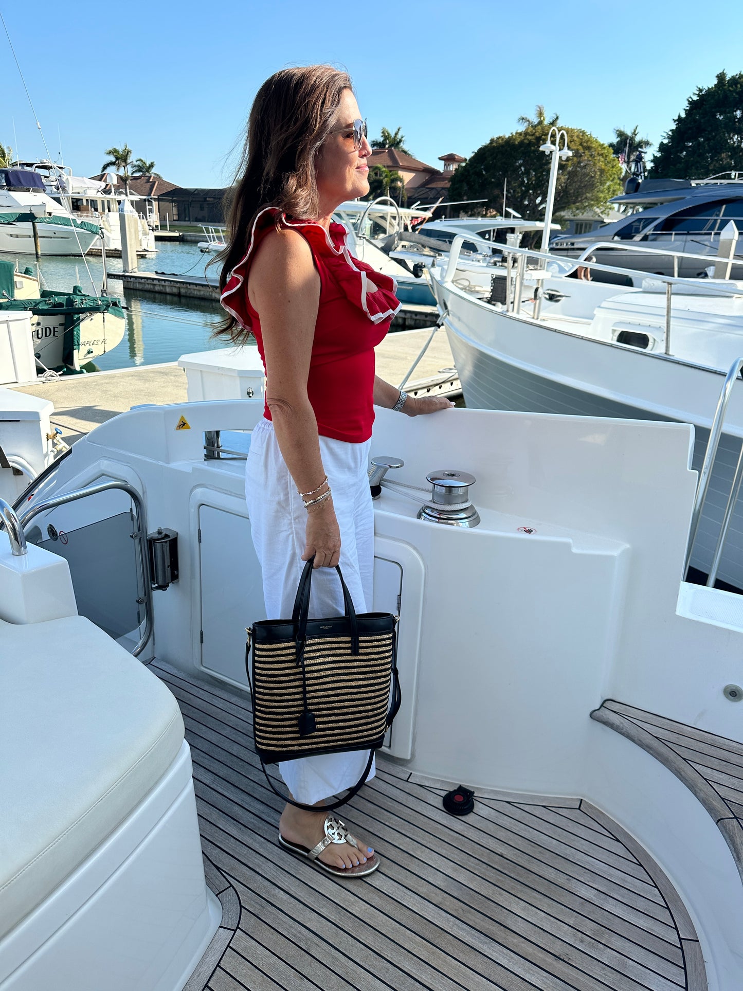 YSL Raffia & Black Leather Tote