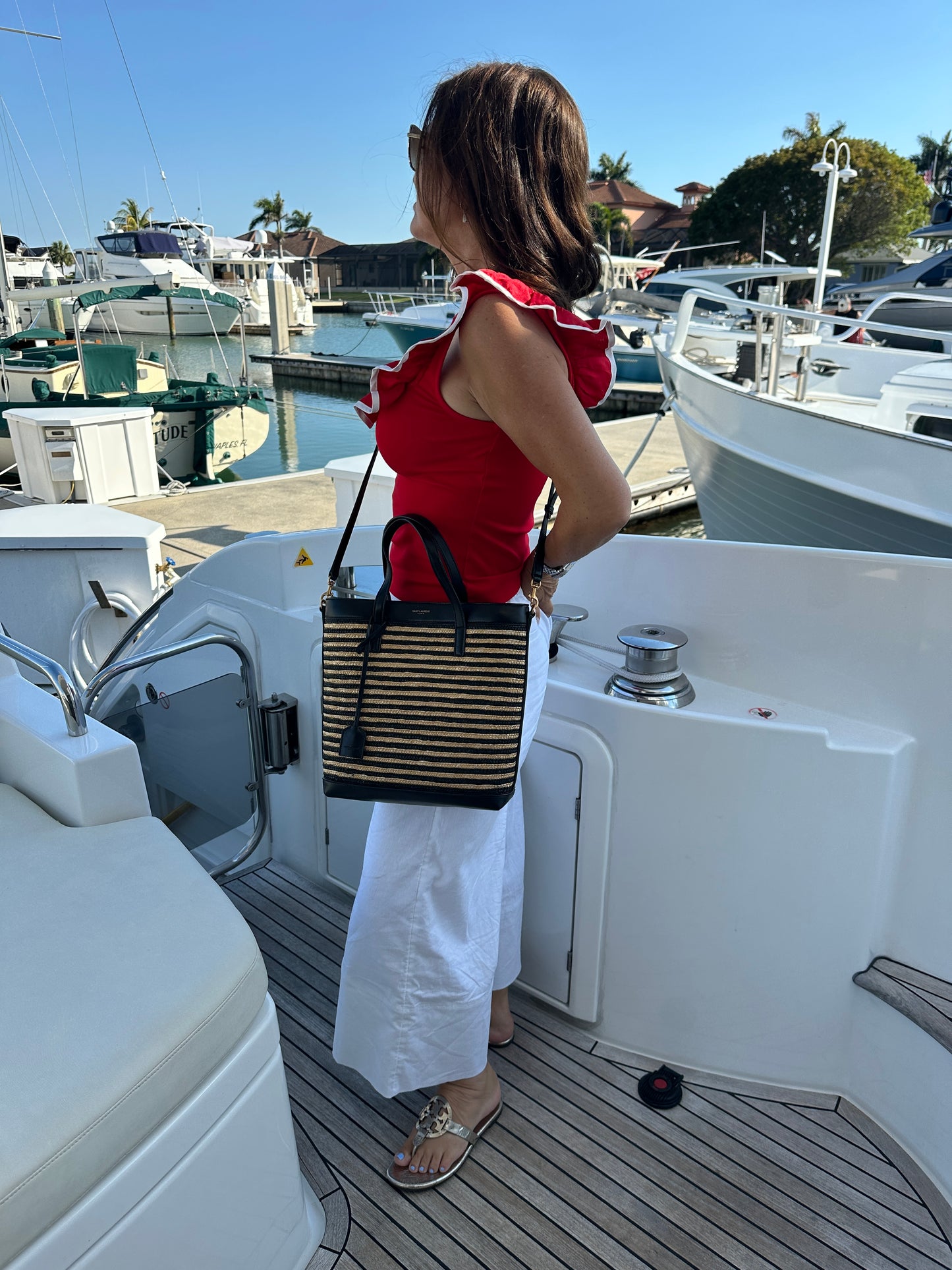 YSL Raffia & Black Leather Tote