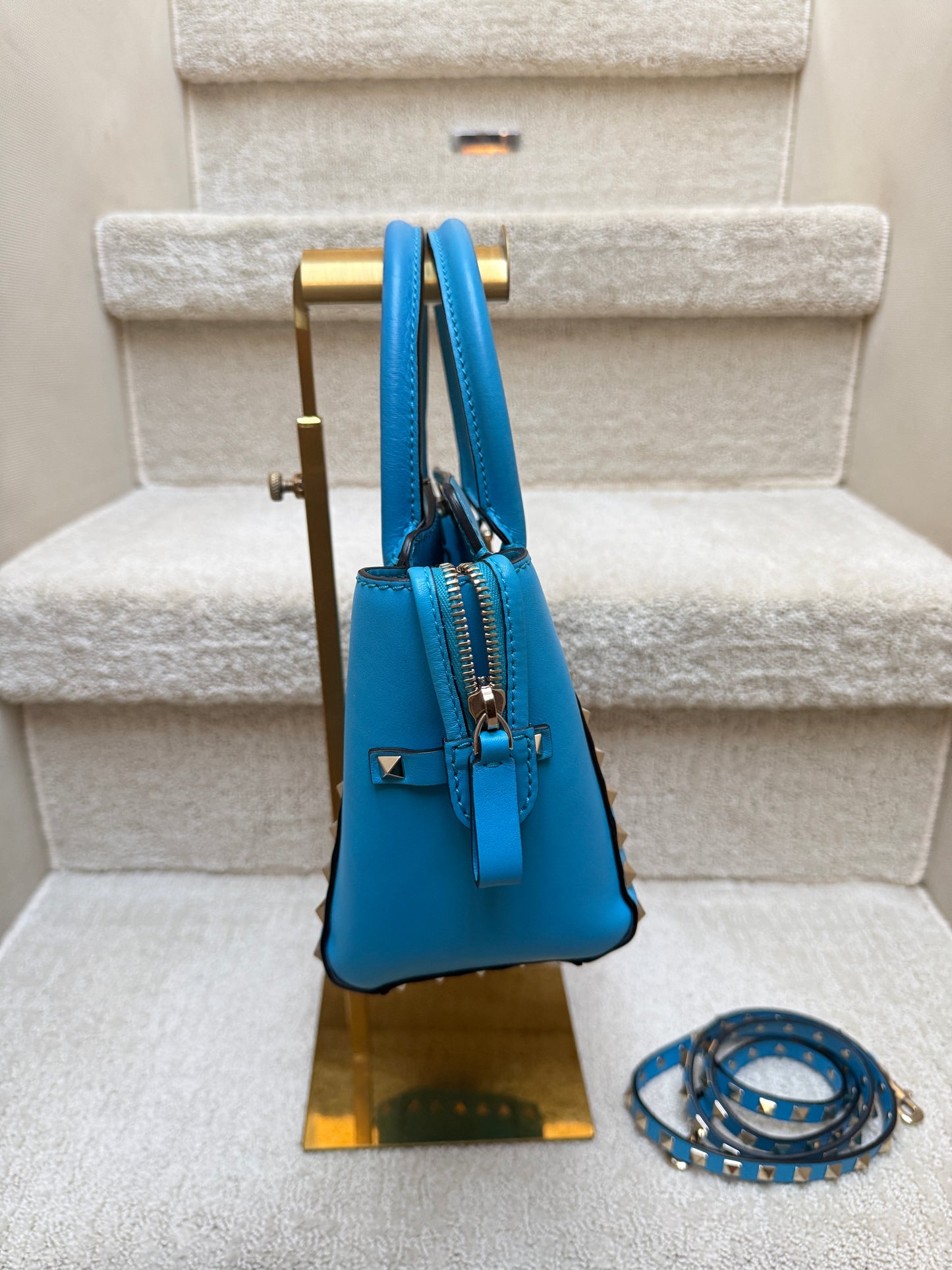 Valentino Rockstud Tote in Small Size Turquoise Leather