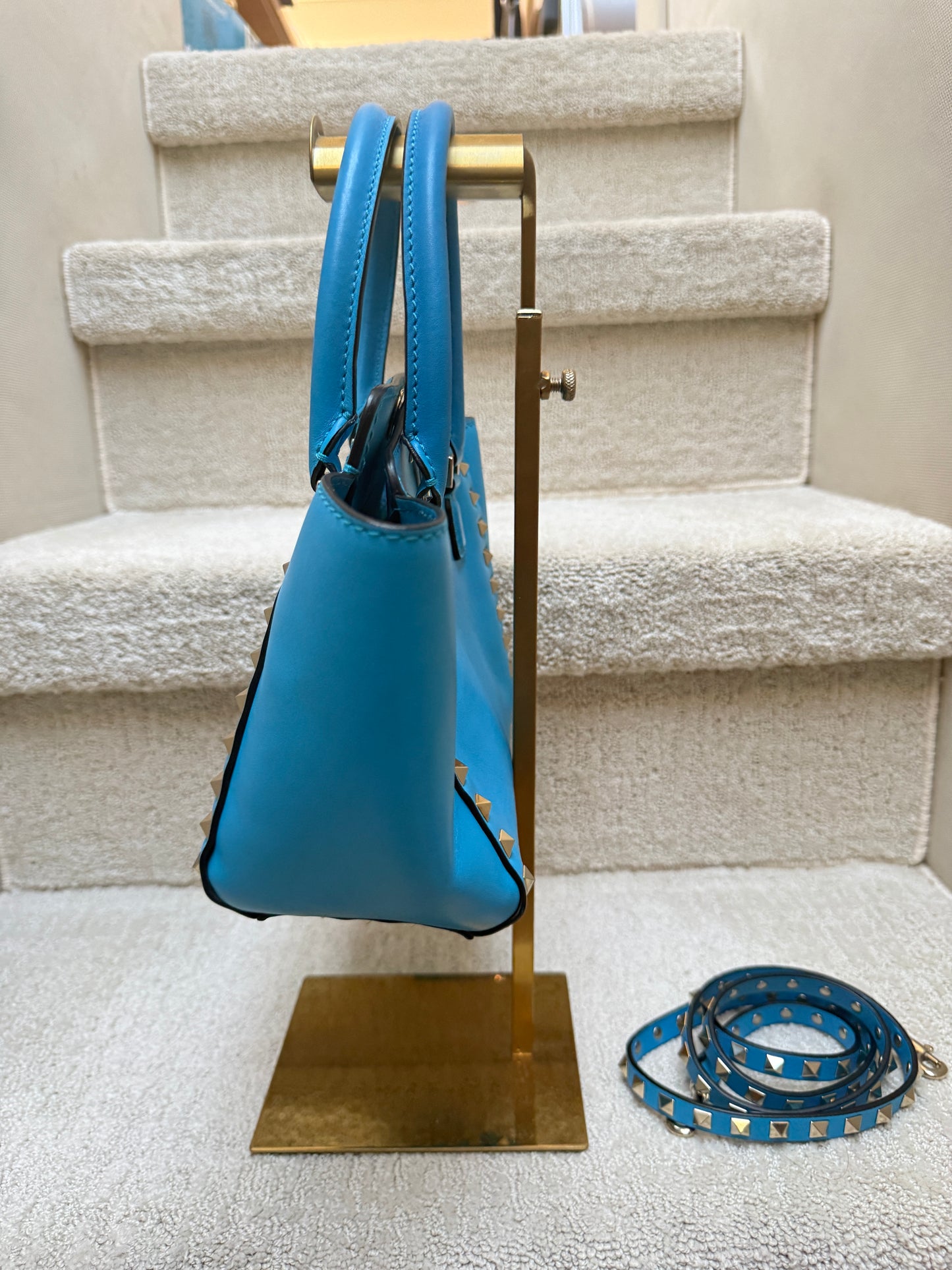 Valentino Rockstud Tote in Small Size Turquoise Leather