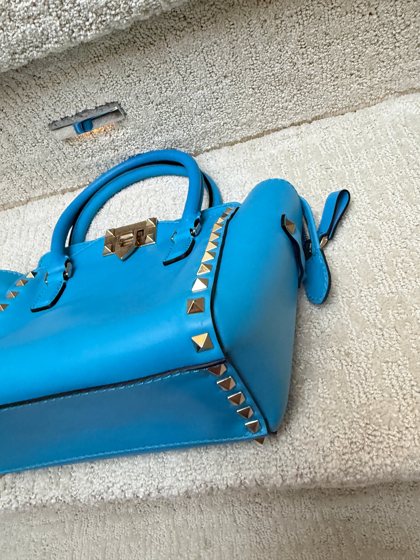 Valentino Rockstud Tote in Small Size Turquoise Leather