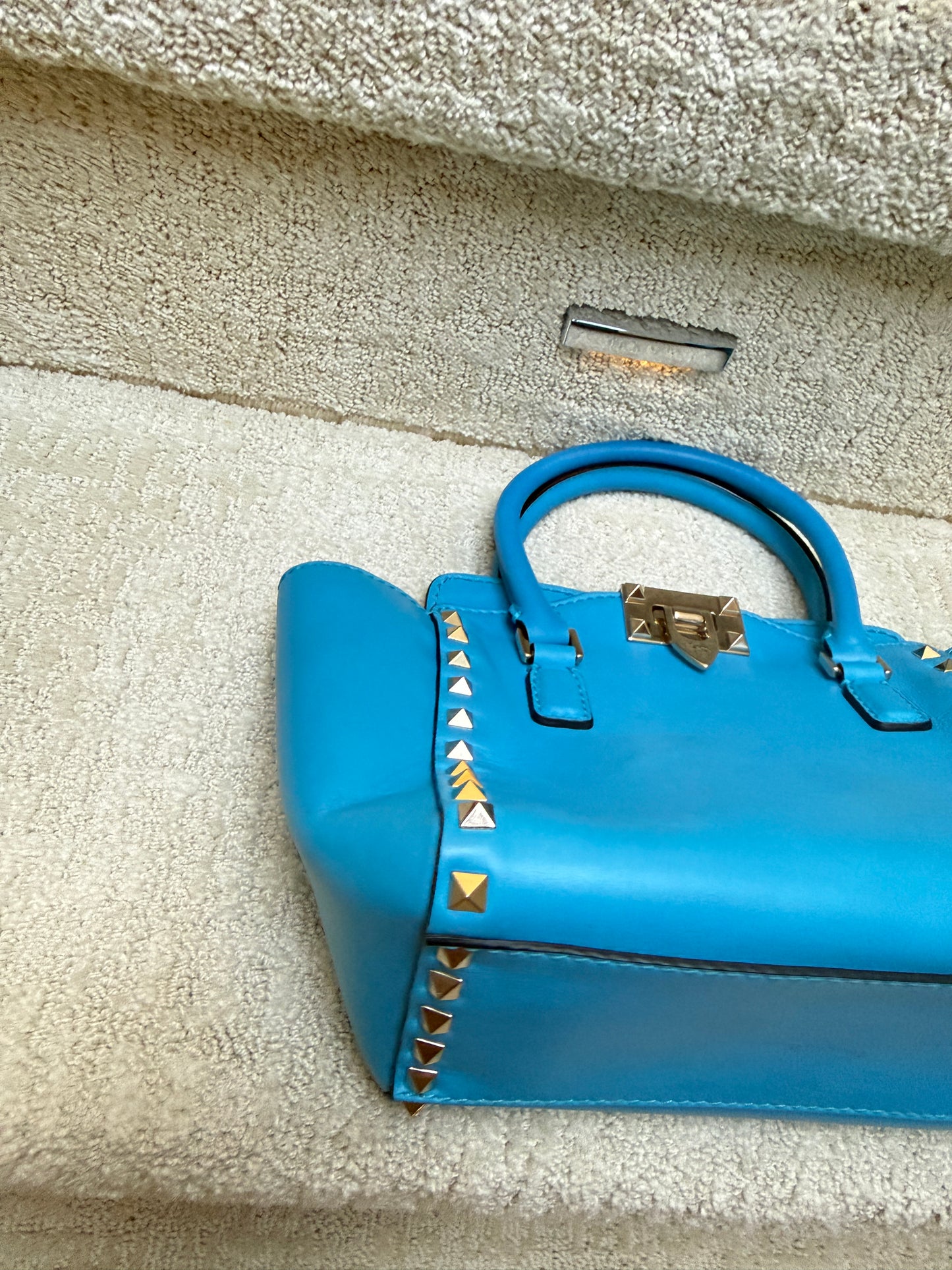 Valentino Rockstud Tote in Small Size Turquoise Leather