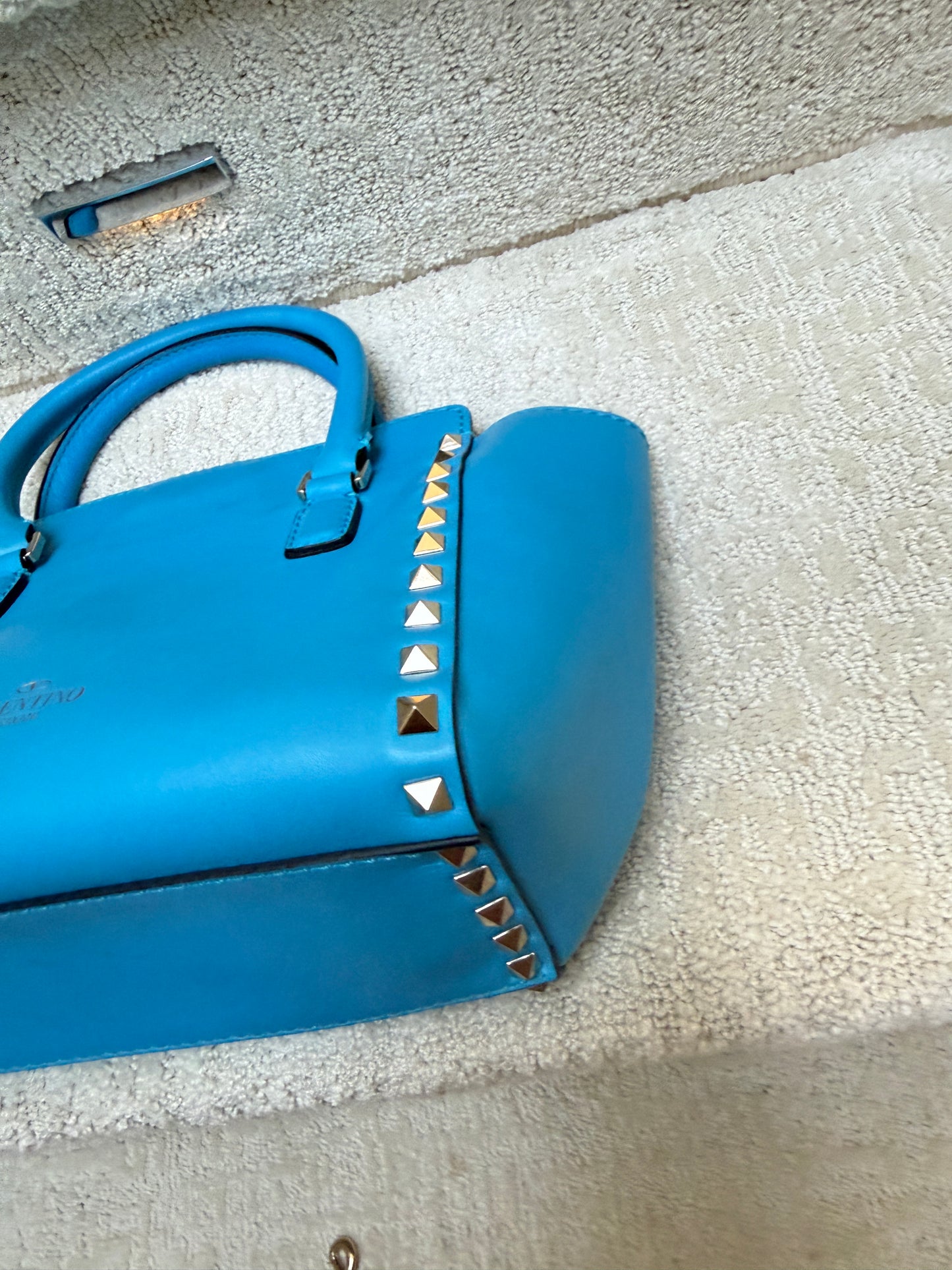 Valentino Rockstud Tote in Small Size Turquoise Leather