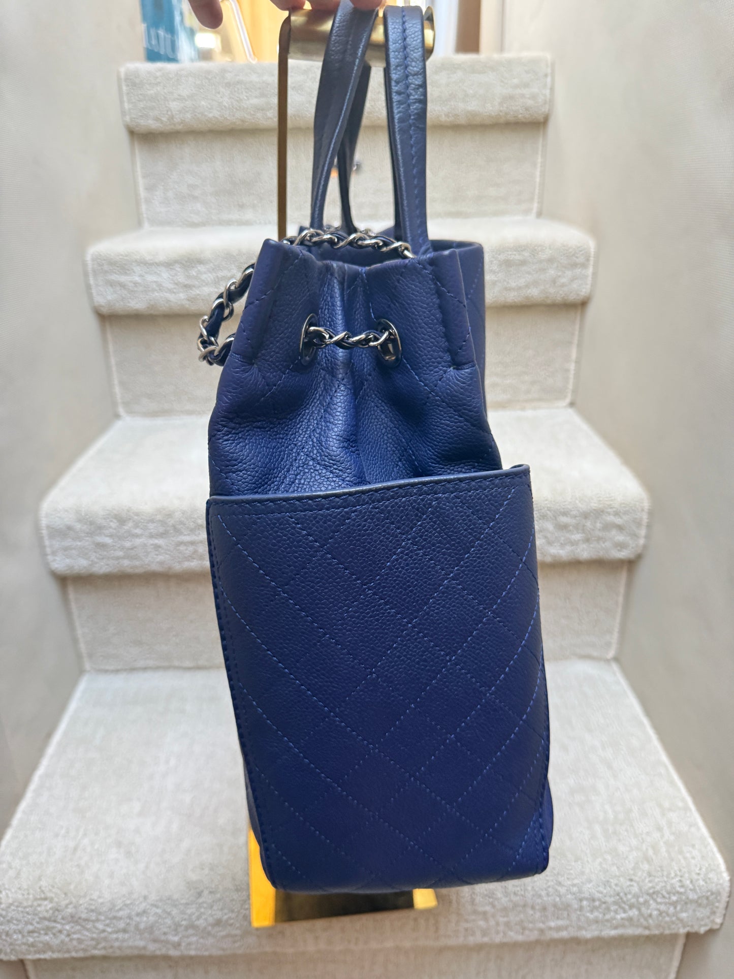 Chanel Caviar Blue Quilted Leather Pocket Tote Pre-Owned