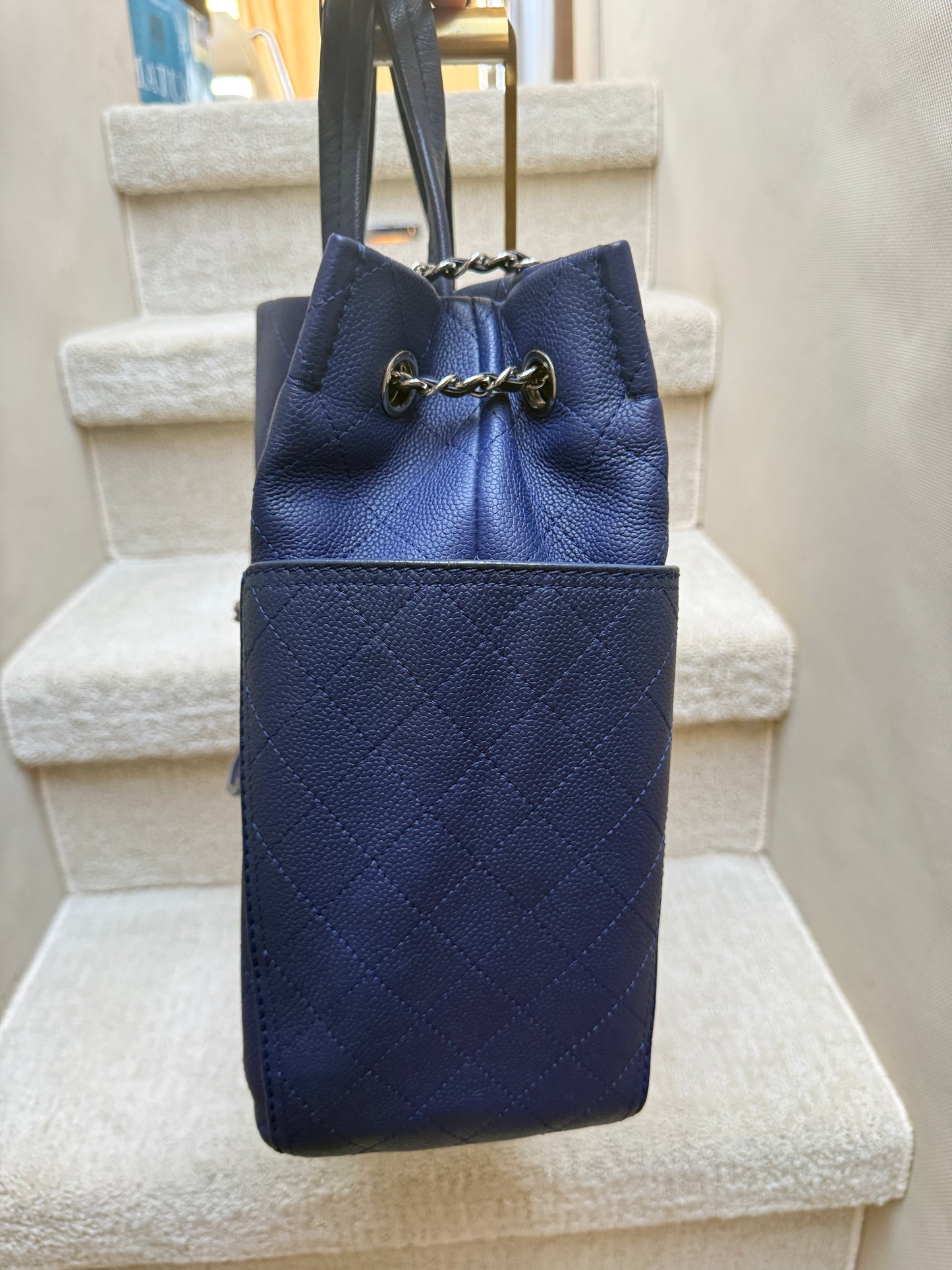 Chanel Caviar Blue Quilted Leather Pocket Tote Pre-Owned