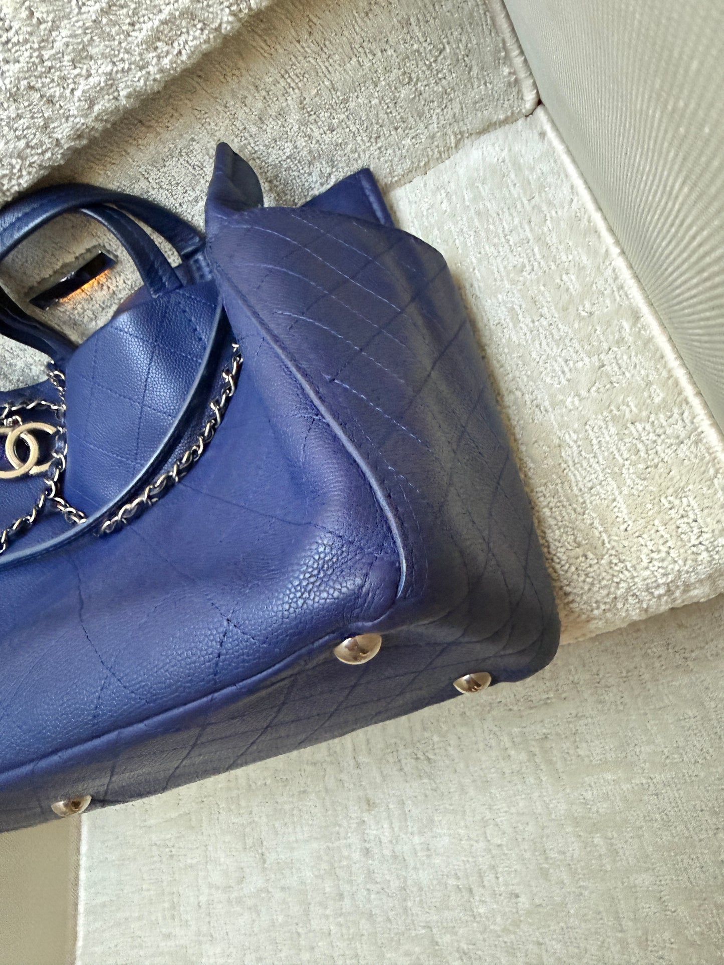 Chanel Caviar Blue Quilted Leather Pocket Tote Pre-Owned