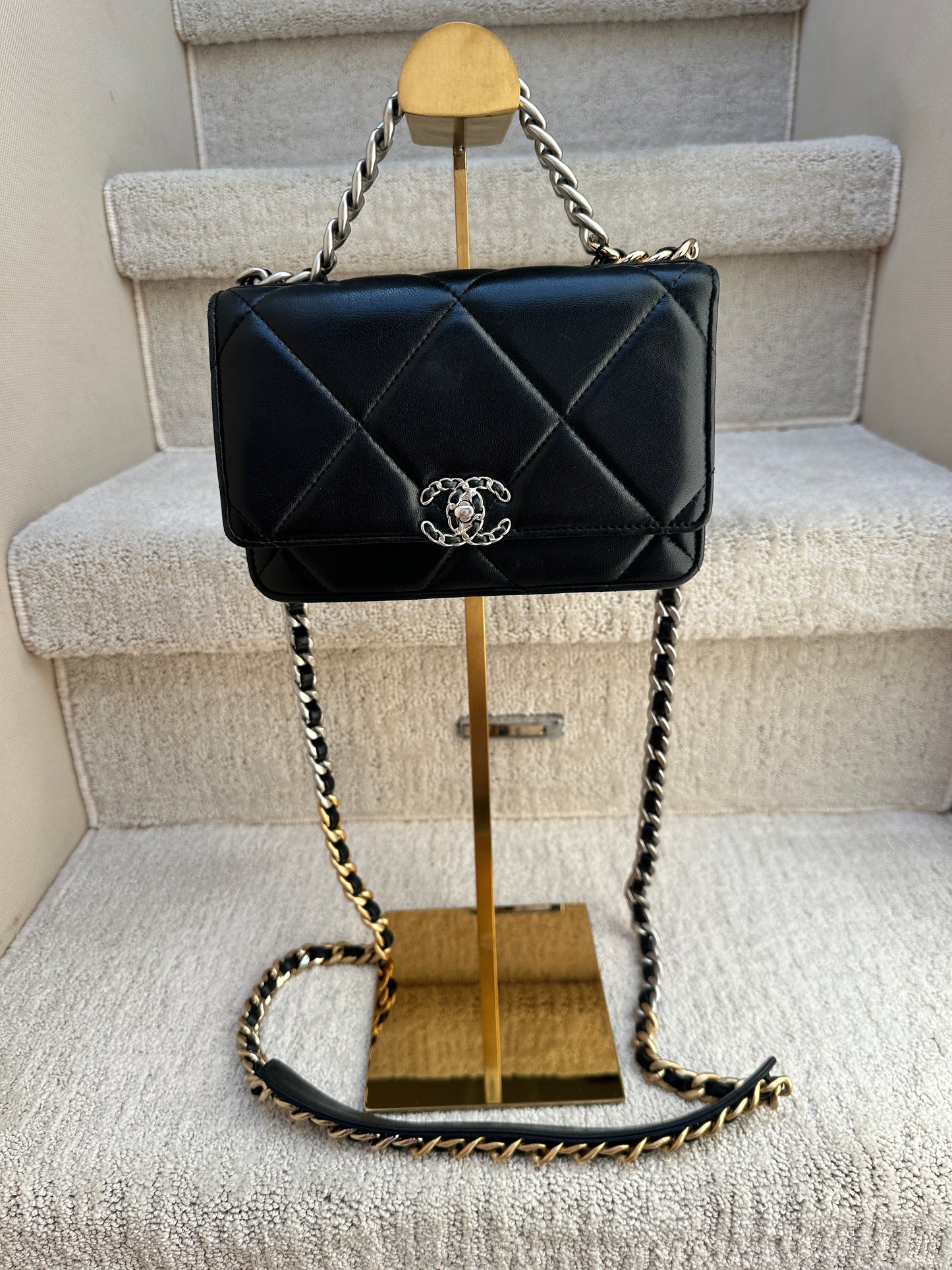 Chanel 19 WOC In Black Microchipped