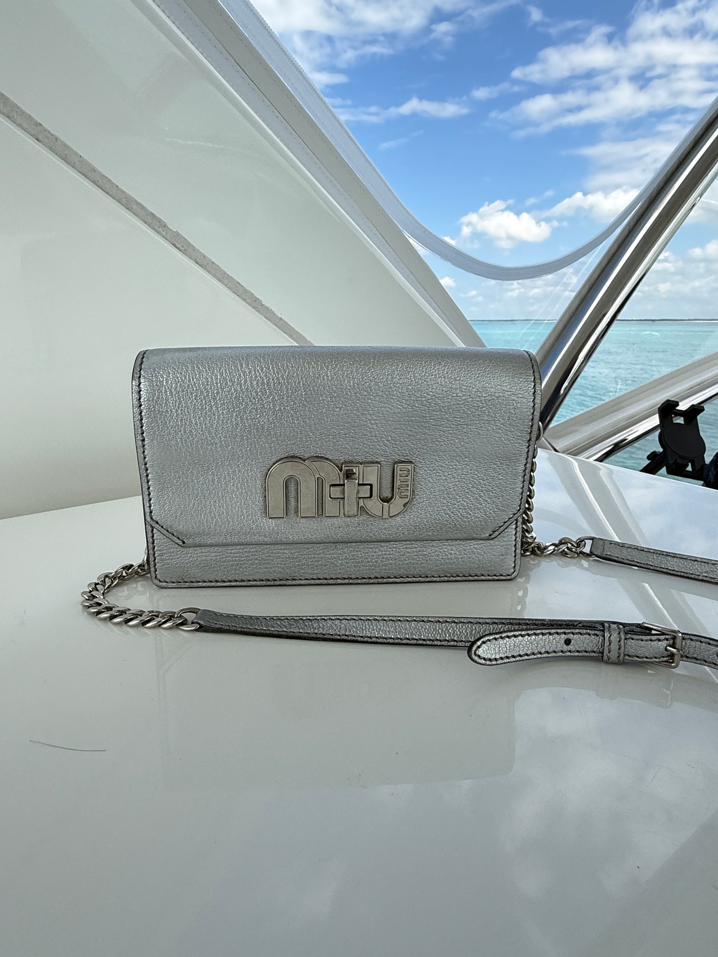 Miu Miu Wallet on Chain in Silver
