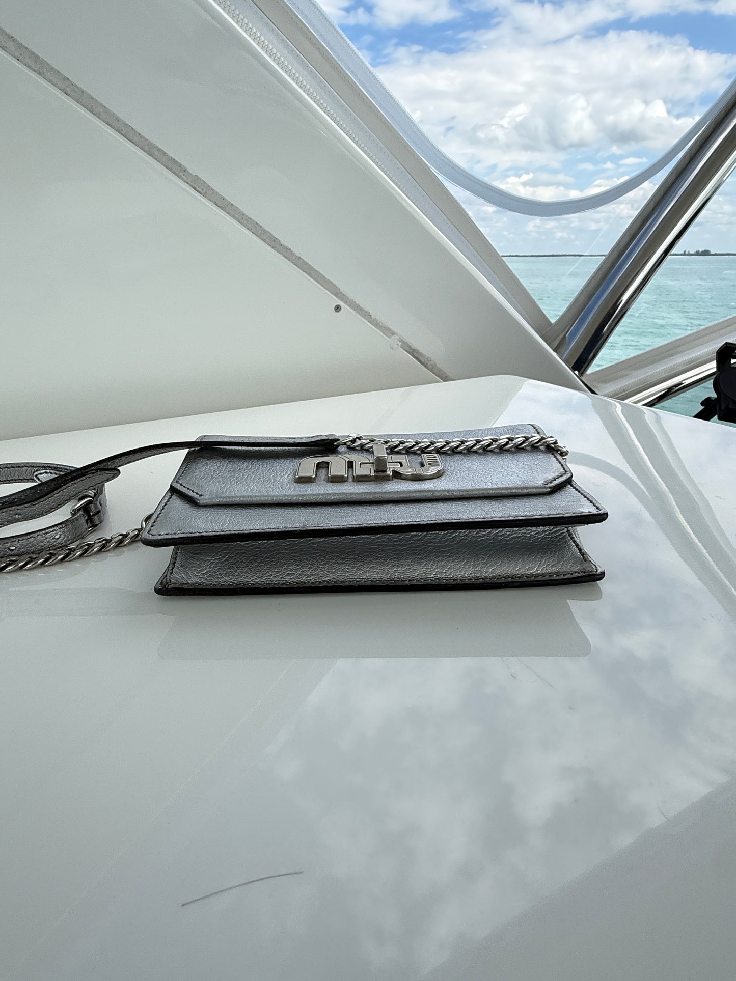 Miu Miu Wallet on Chain in Silver