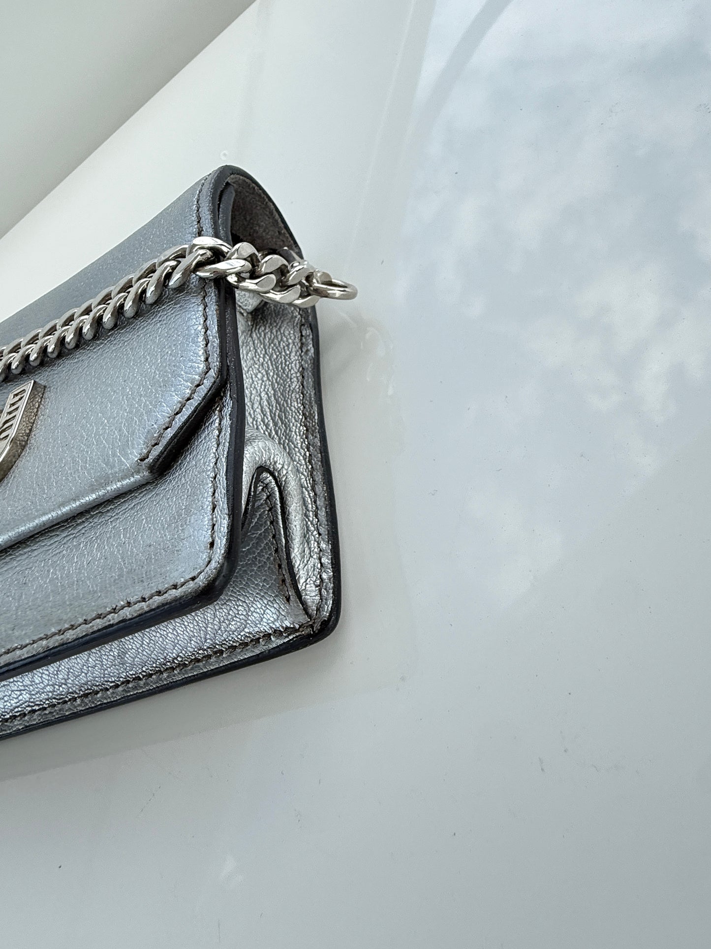 Miu Miu Wallet on Chain in Silver