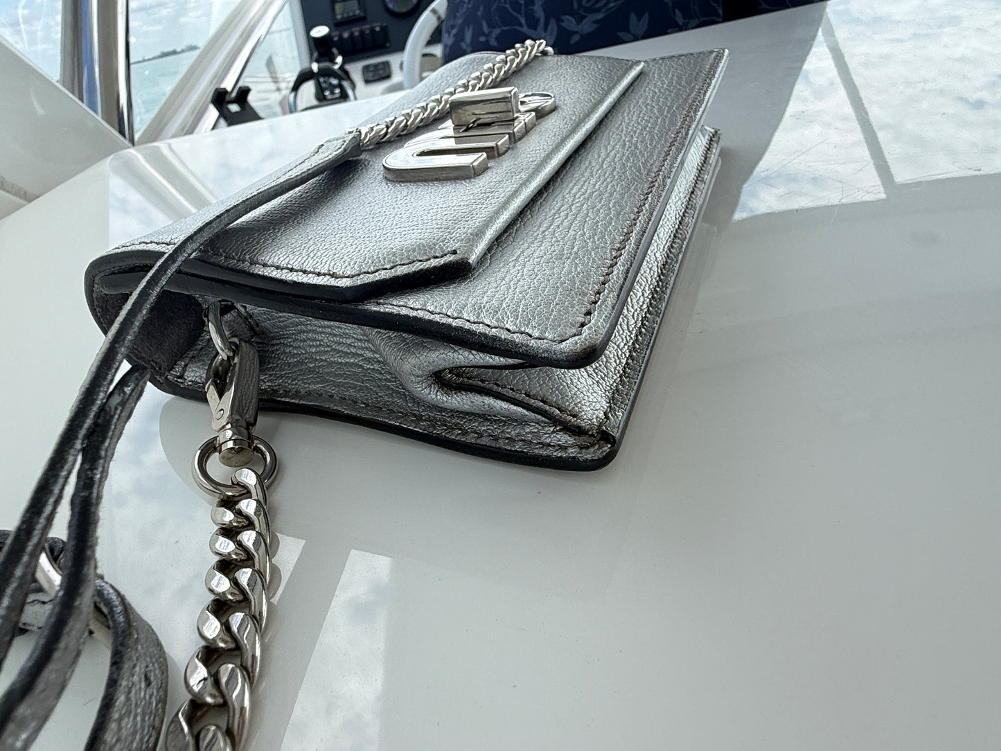 Miu Miu Wallet on Chain in Silver
