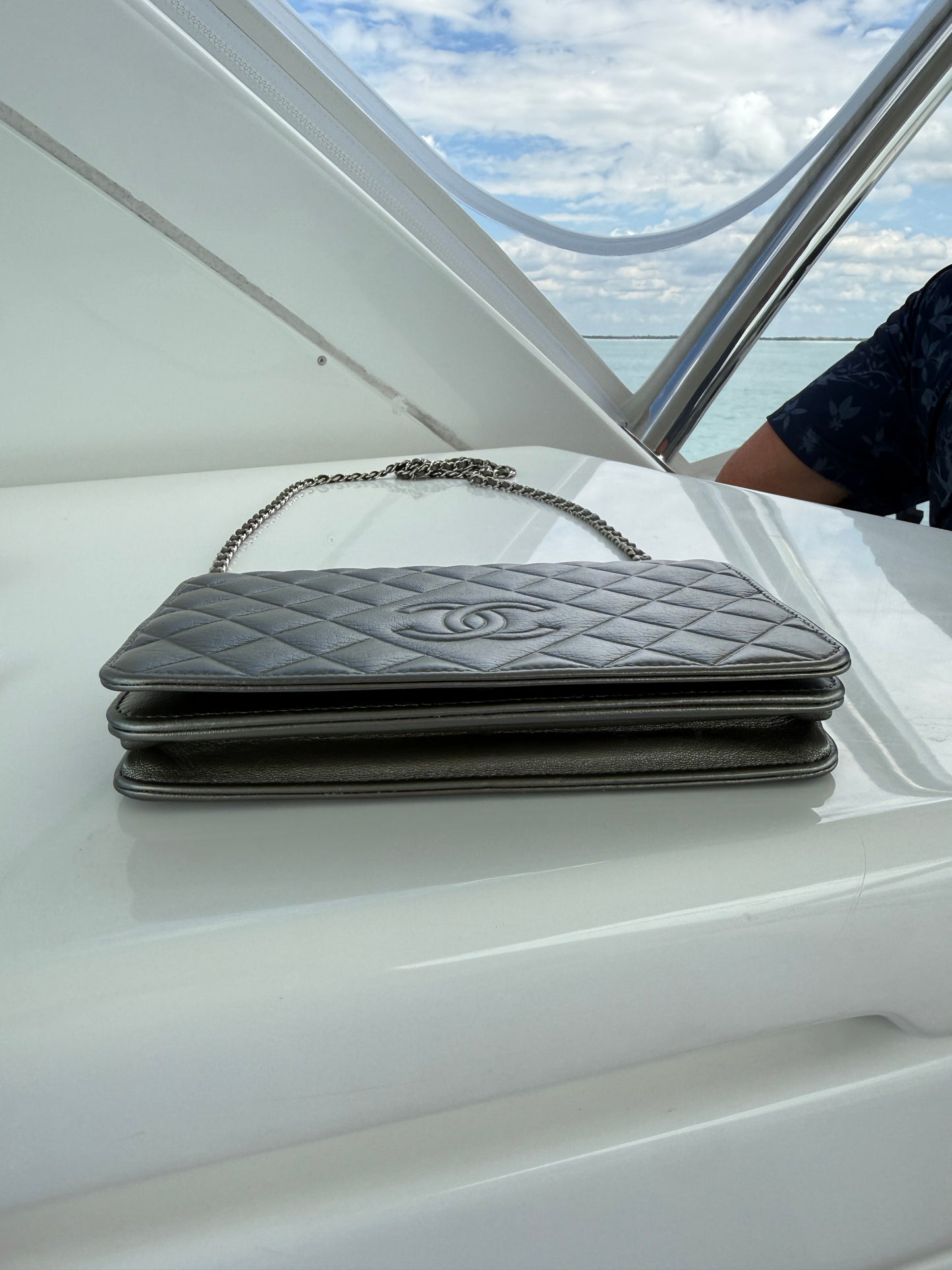 Chanel Wallet on Chain in Metallic Gray Lambskin