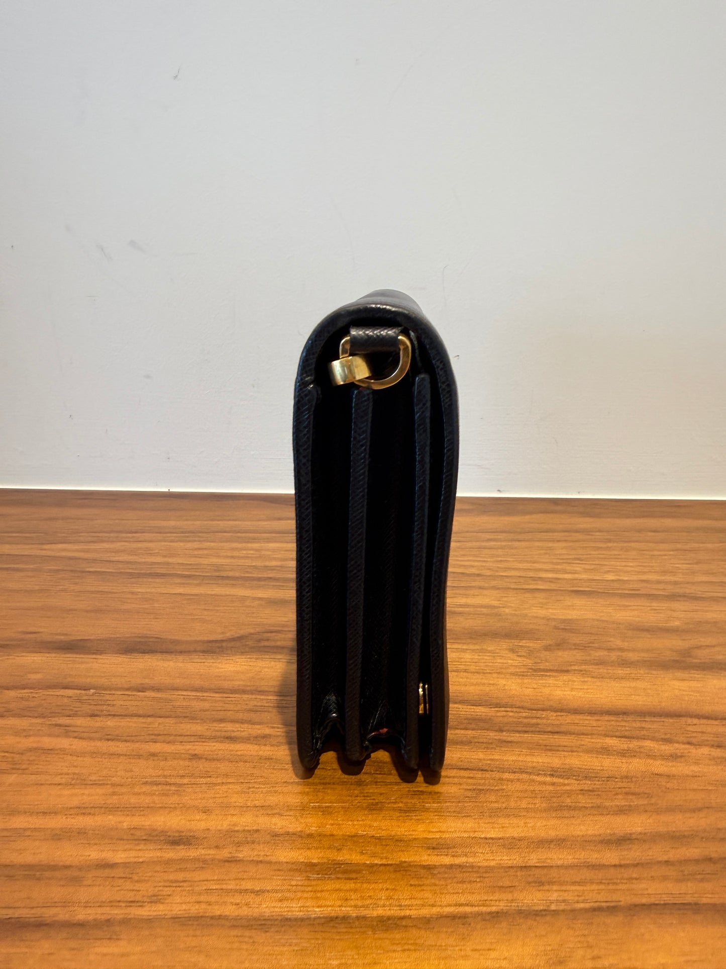 Prada Wallet on Chain in Black and Gold