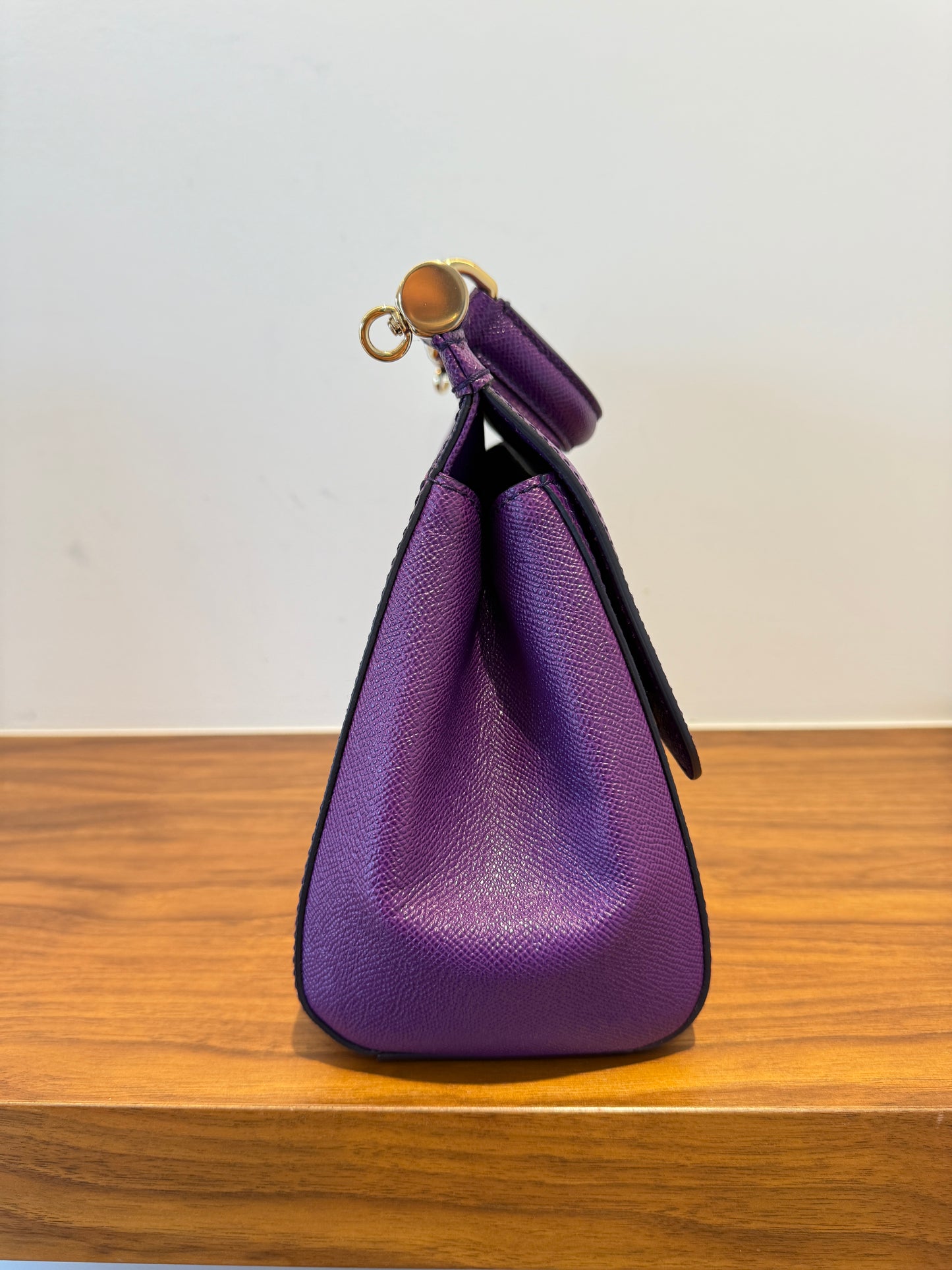 Dolce and Gabbana Calfskin Miss Sicily Satchel in Purple Pre-Owned