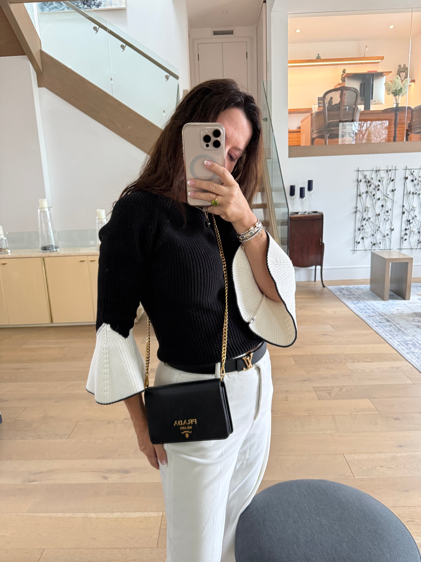 Prada Wallet on Chain in Black and Gold