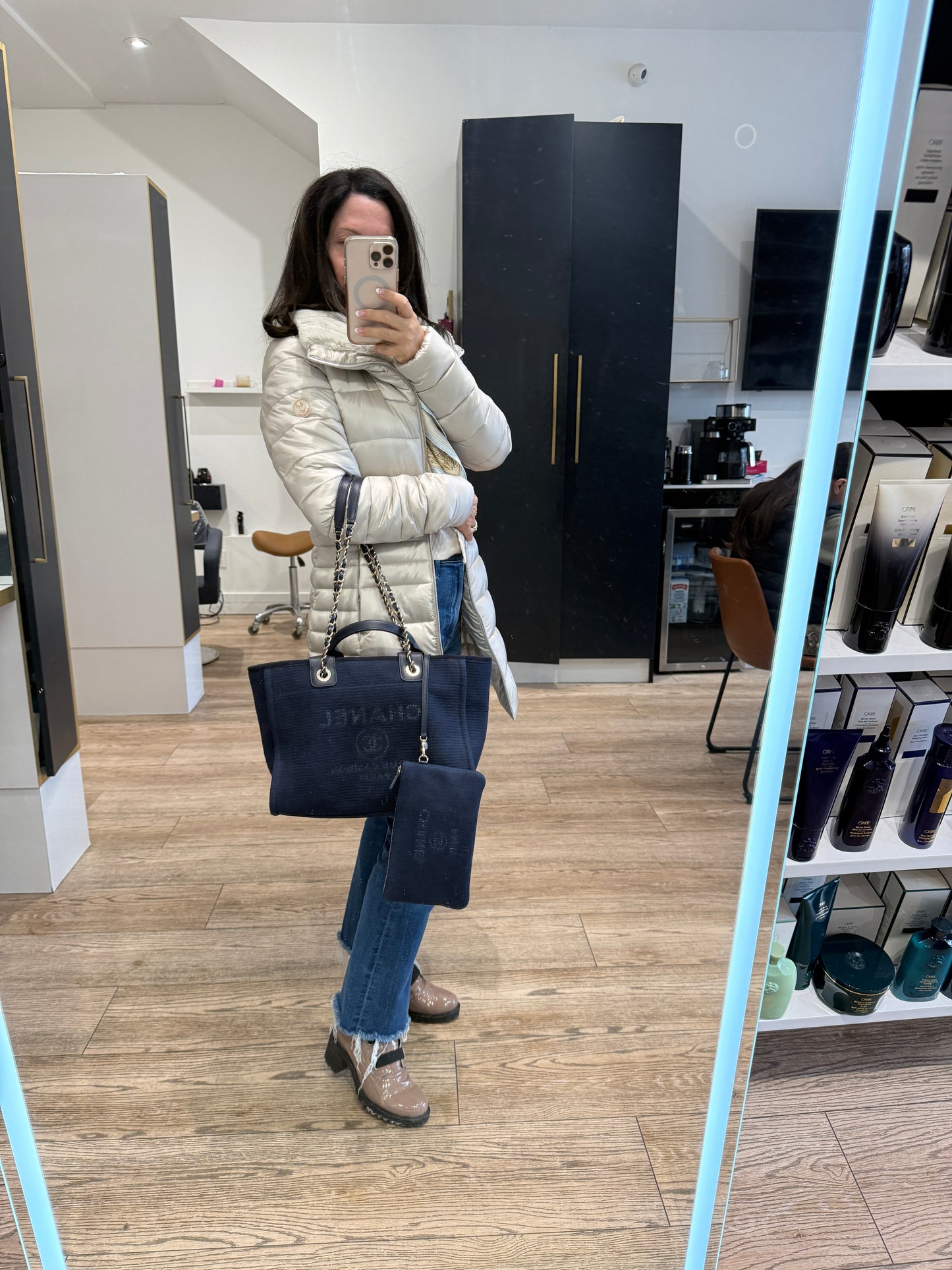 Chanel Navy Blue Mixed Fibers Small Deauville Tote Pre-Owned