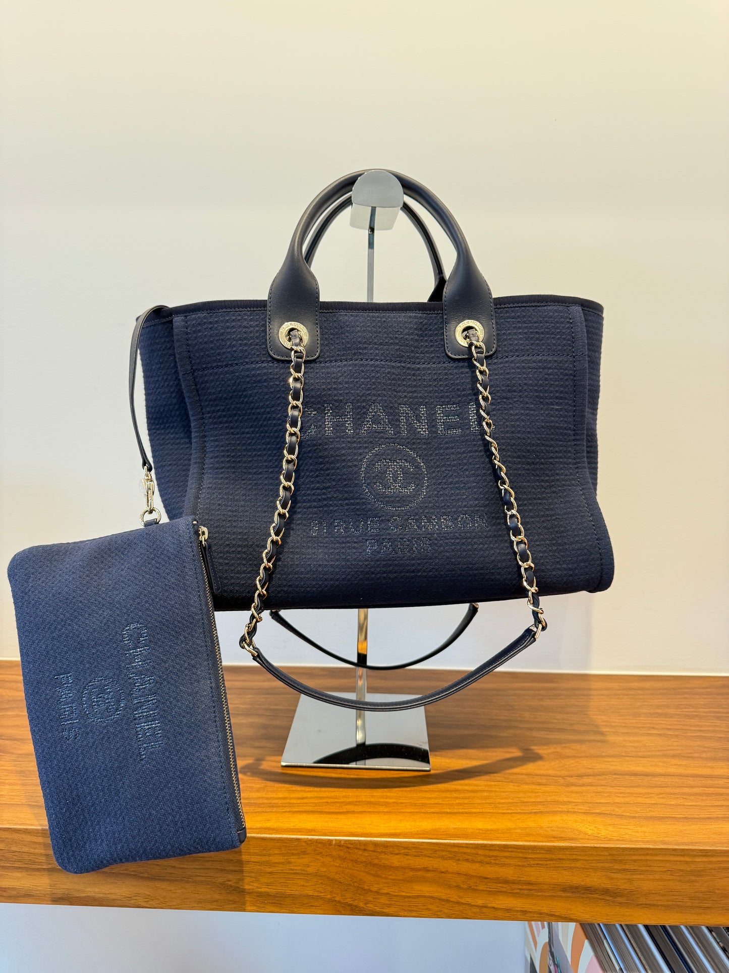 Chanel Deauville small tote for sale with interior pouch like new