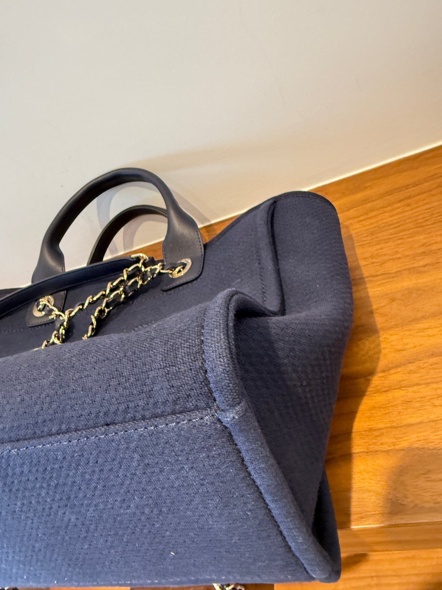 Chanel Navy Blue Mixed Fibers Small Deauville Tote Pre-Owned
