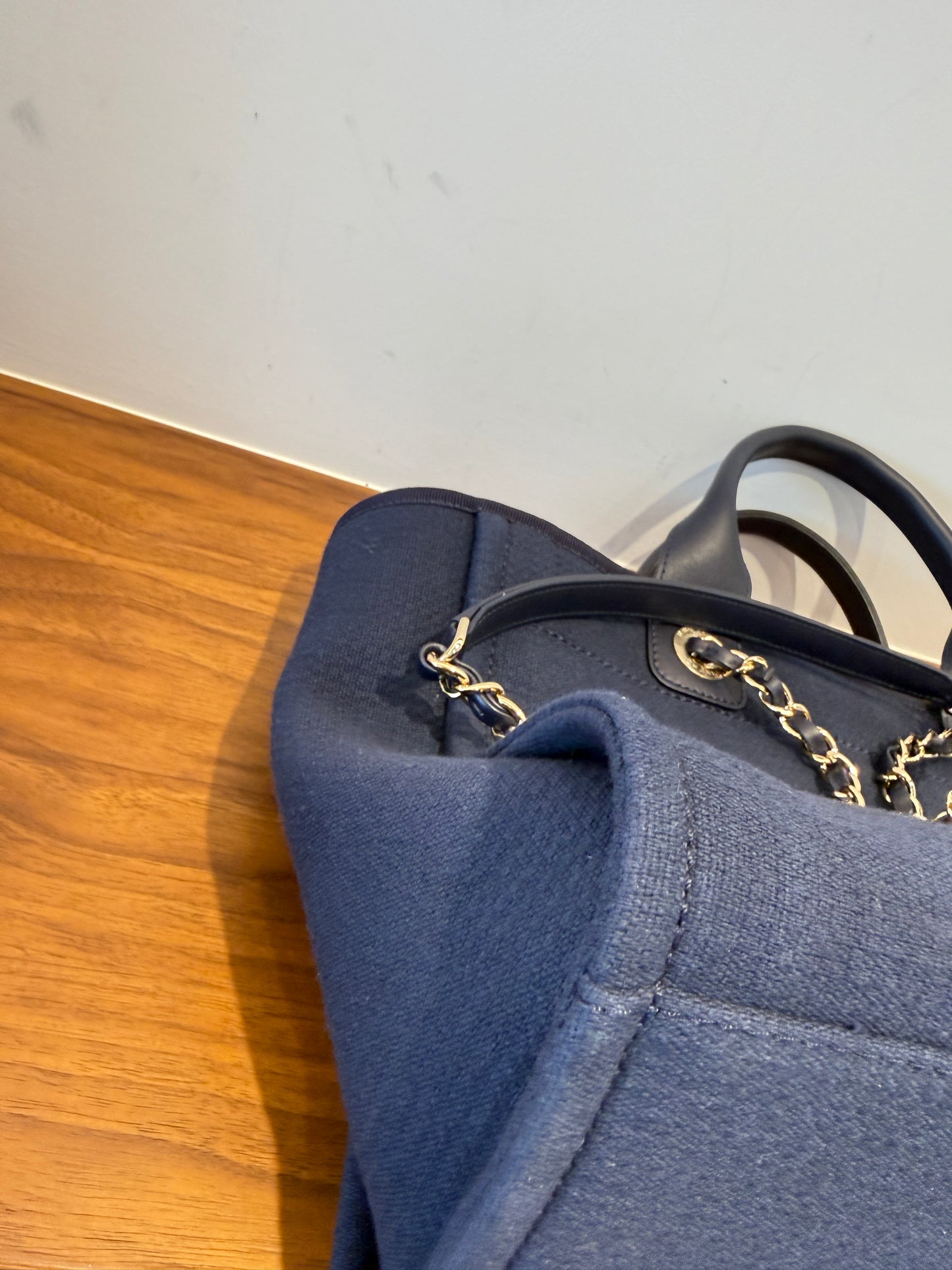 Chanel Navy Blue Mixed Fibers Small Deauville Tote Pre-Owned