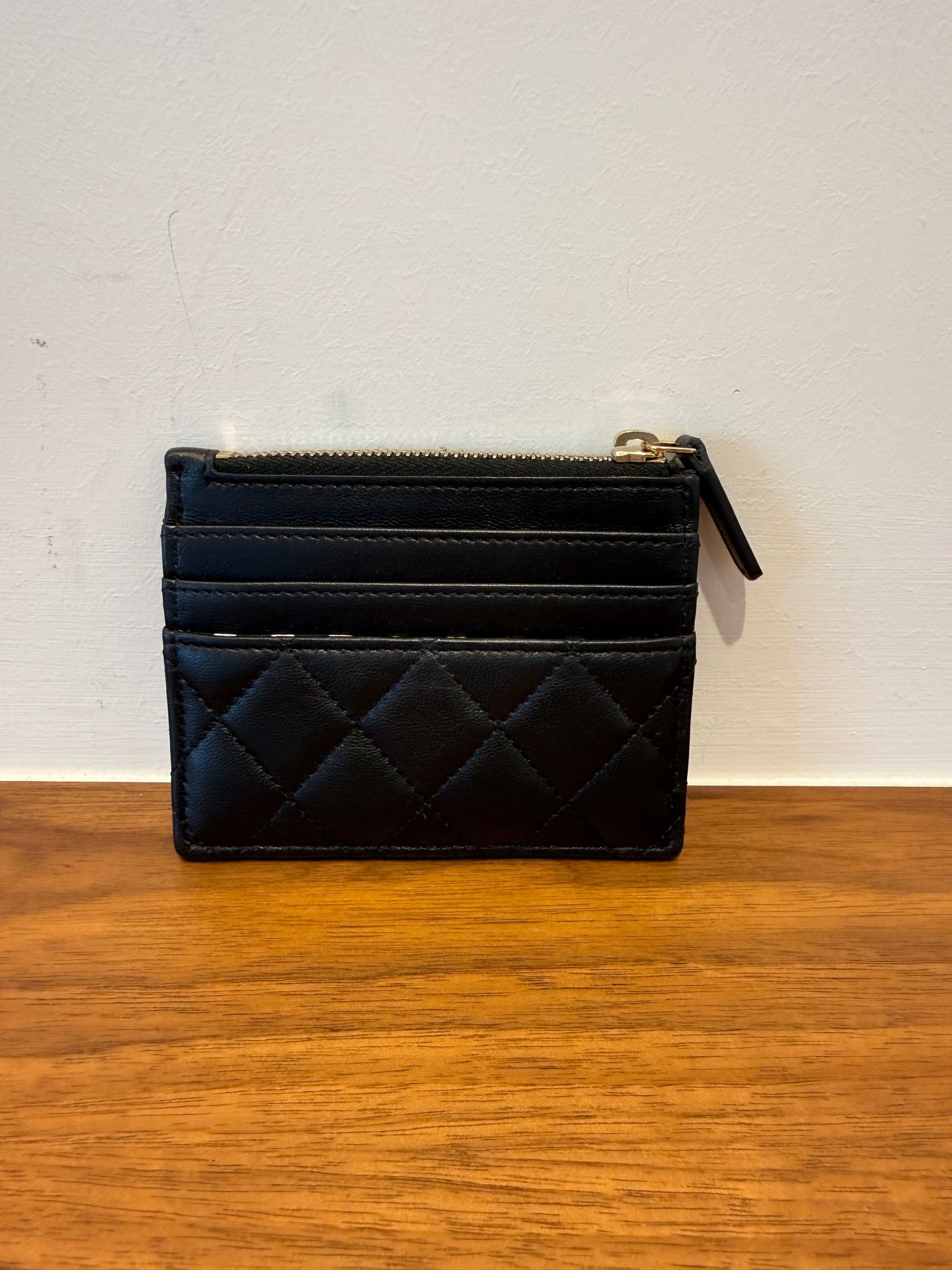 Chanel Lambskin Cardholder in Black with Zipper compartment