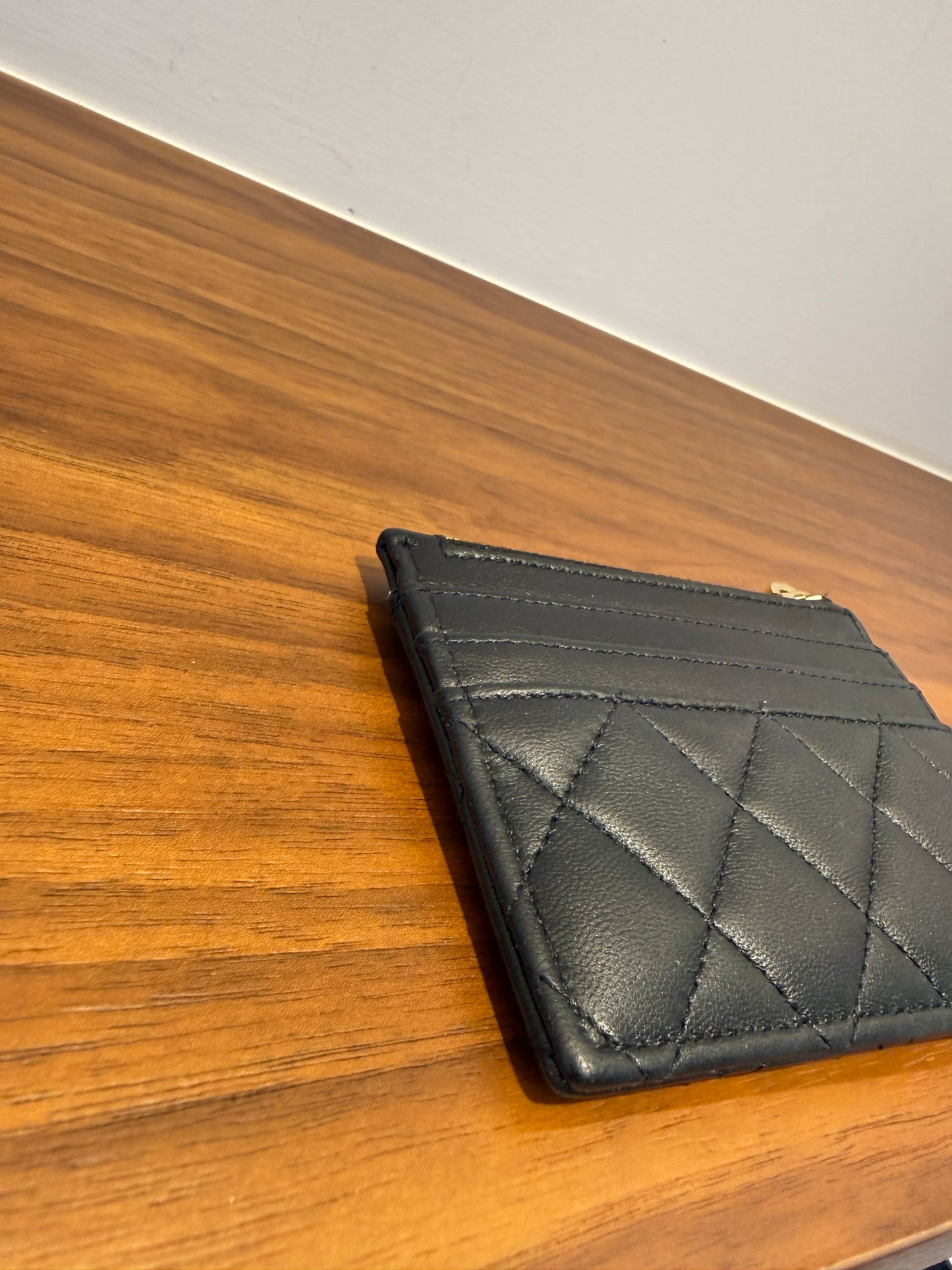 Chanel Lambskin Cardholder in Black with Zipper compartment
