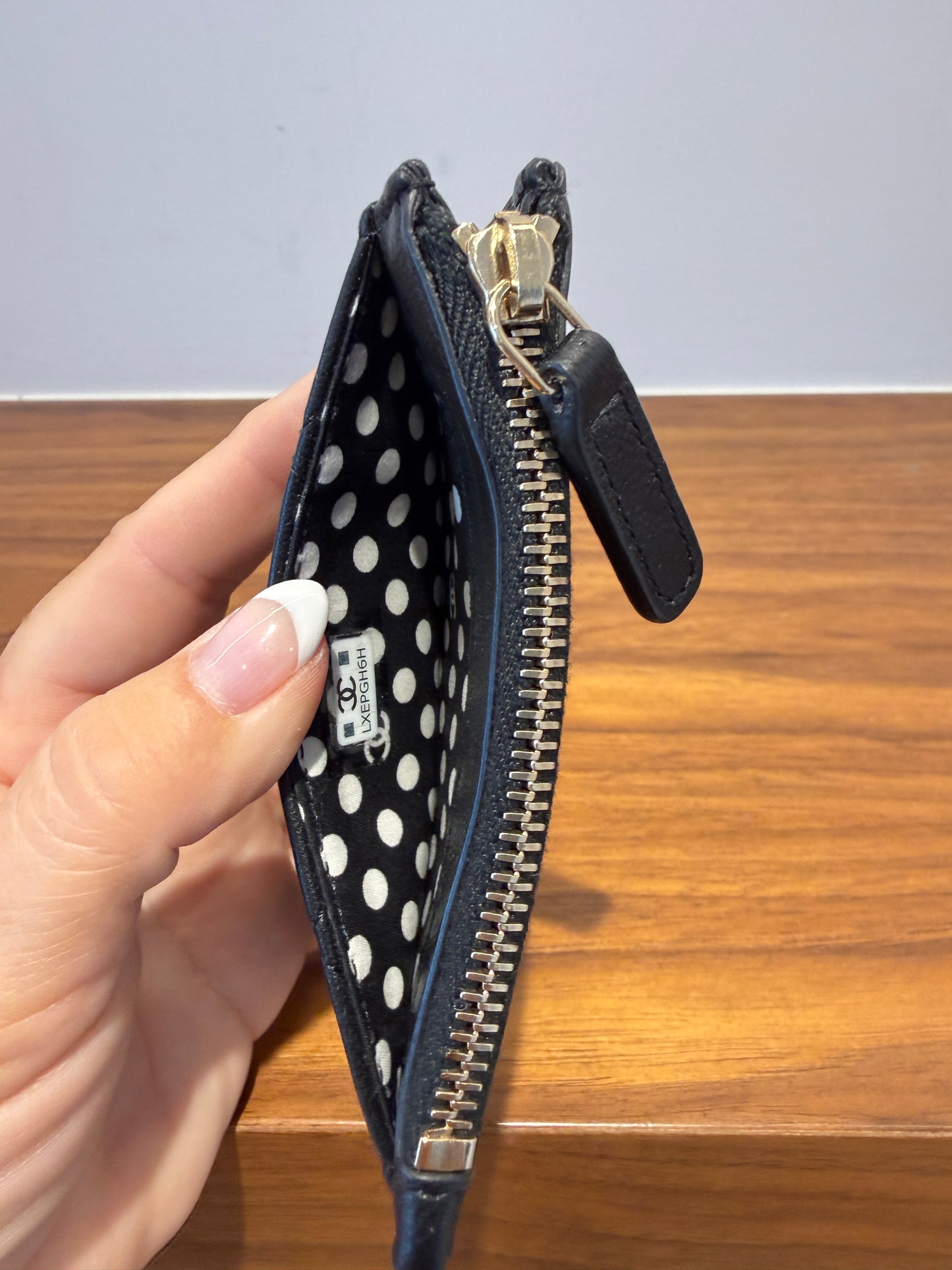 Chanel Lambskin Cardholder in Black with Zipper compartment