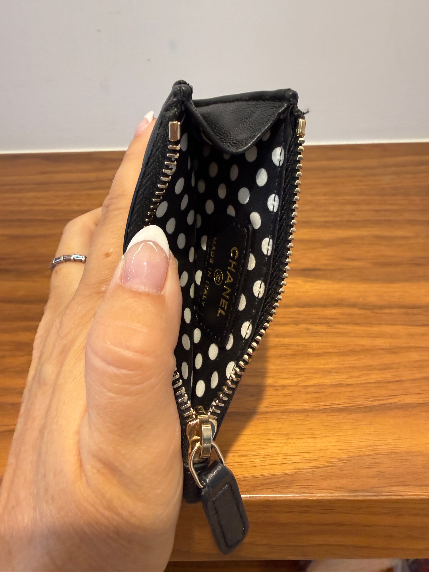 Chanel Lambskin Cardholder in Black with Zipper compartment