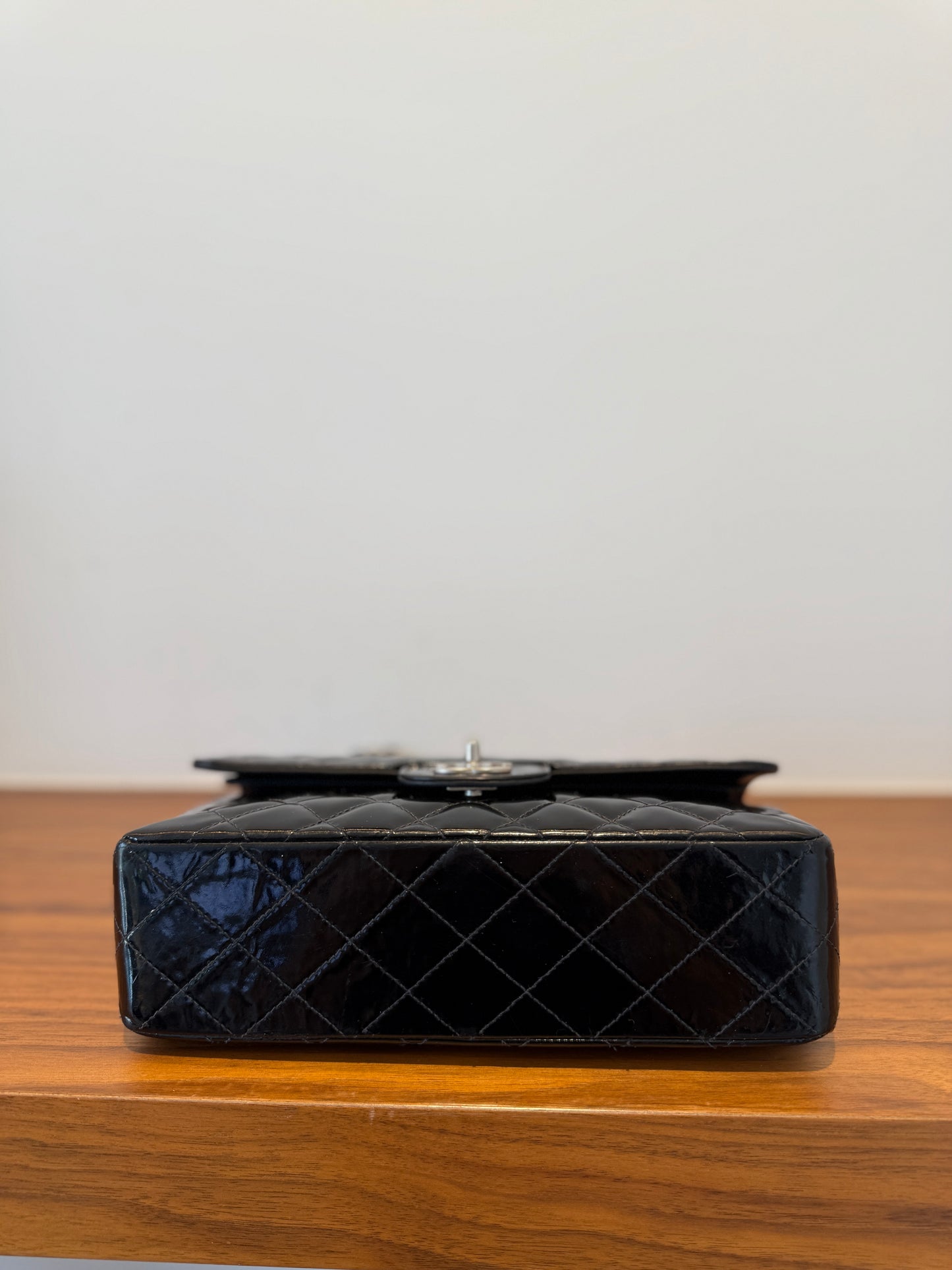 Chanel Classic Double Flap Small in Black Patent Leather with Silver Hardware