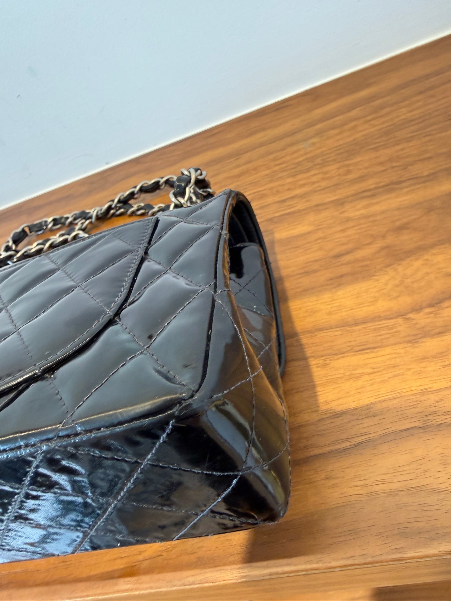Chanel Classic Double Flap Small in Black Patent Leather with Silver Hardware