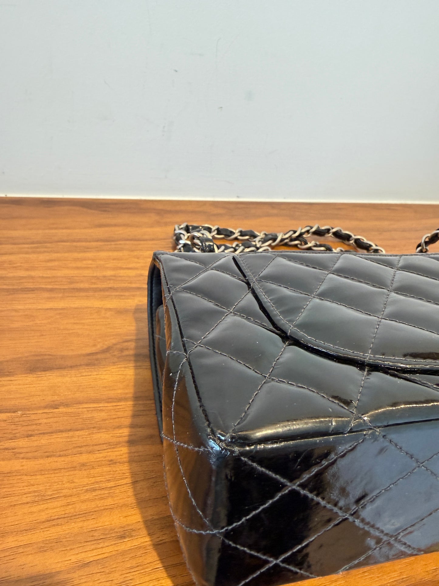 Chanel Classic Double Flap Small in Black Patent Leather with Silver Hardware