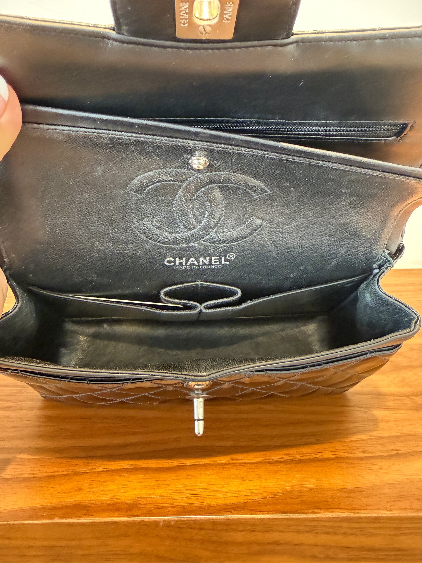 Chanel Classic Double Flap Small in Black Patent Leather with Silver Hardware