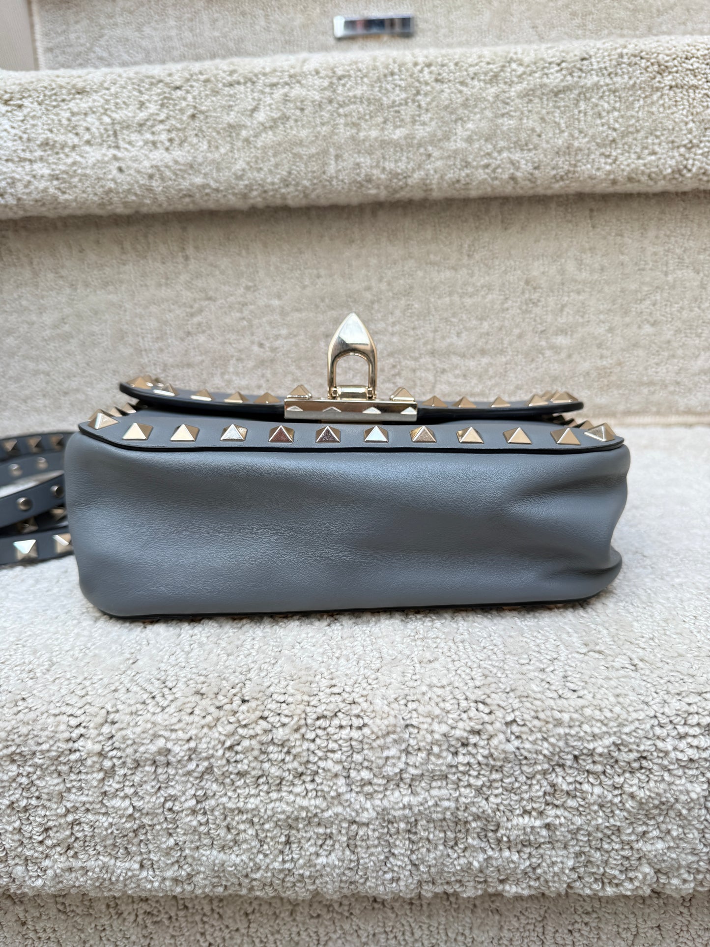 Valentino Garavani Vitello Mini Rockstud Flap Saddle Crossbody Blue