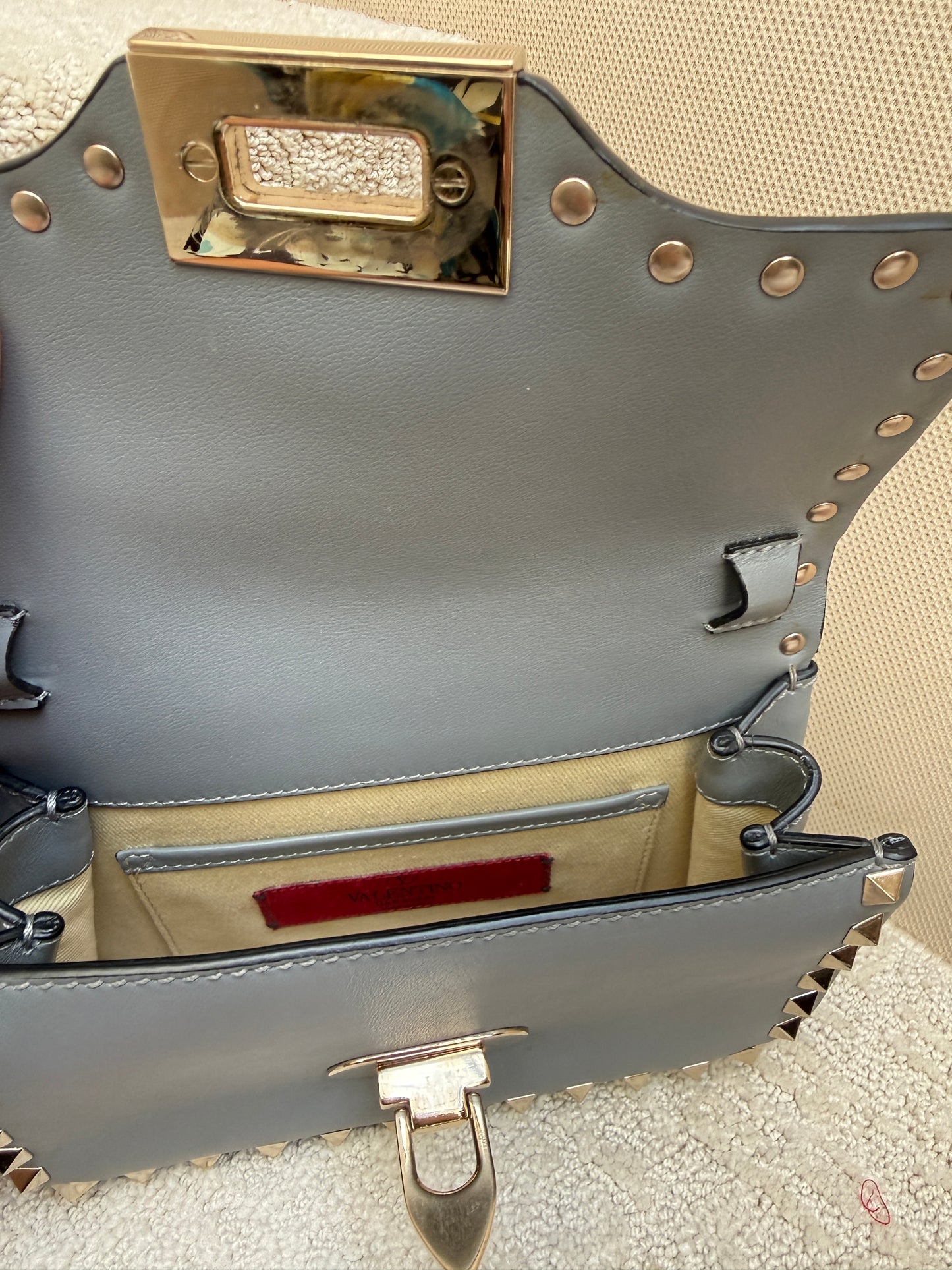 Valentino Garavani Vitello Mini Rockstud Flap Saddle Crossbody Blue