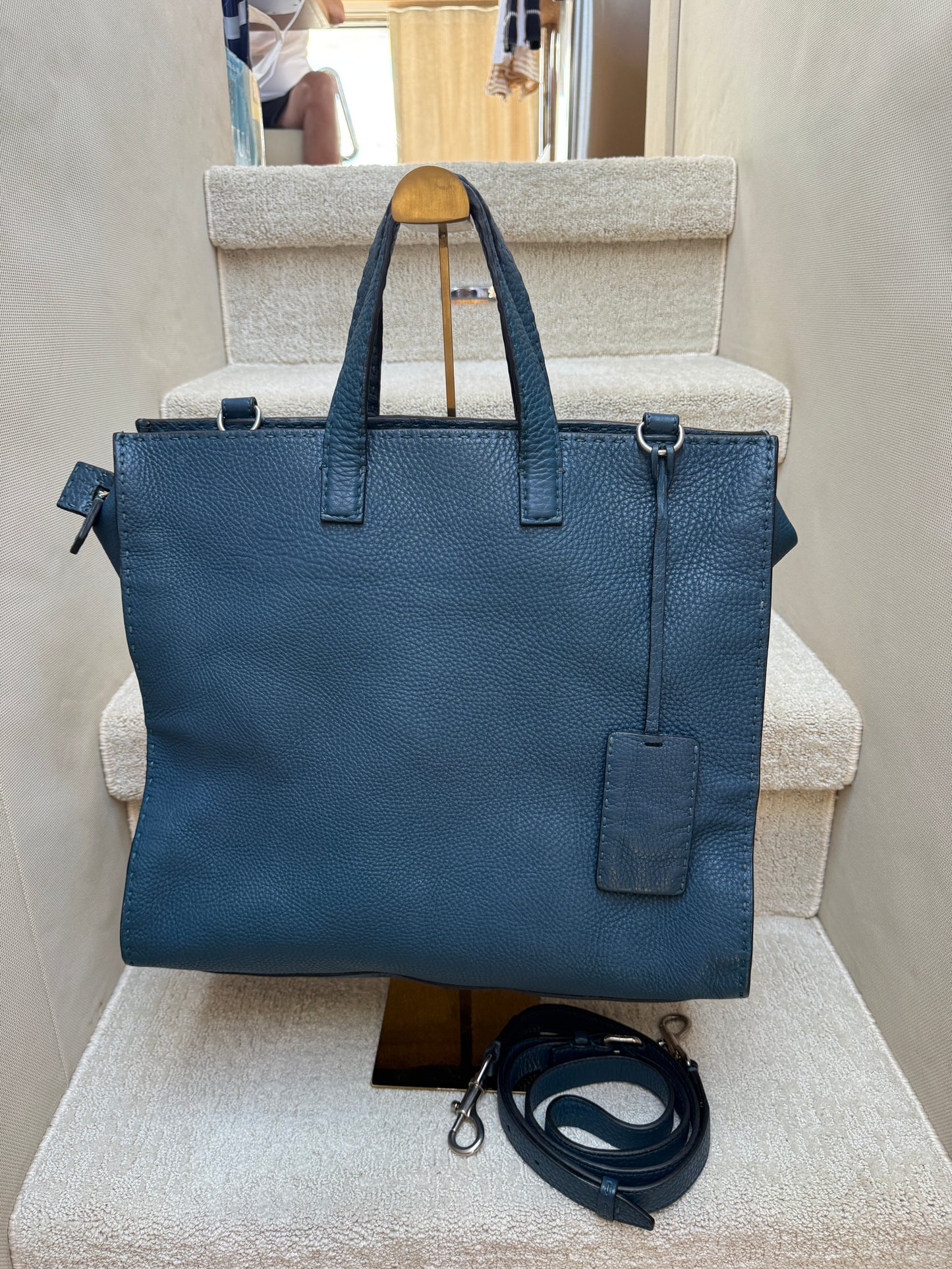 Fendi Selleria Leather Tote Bag in Blue