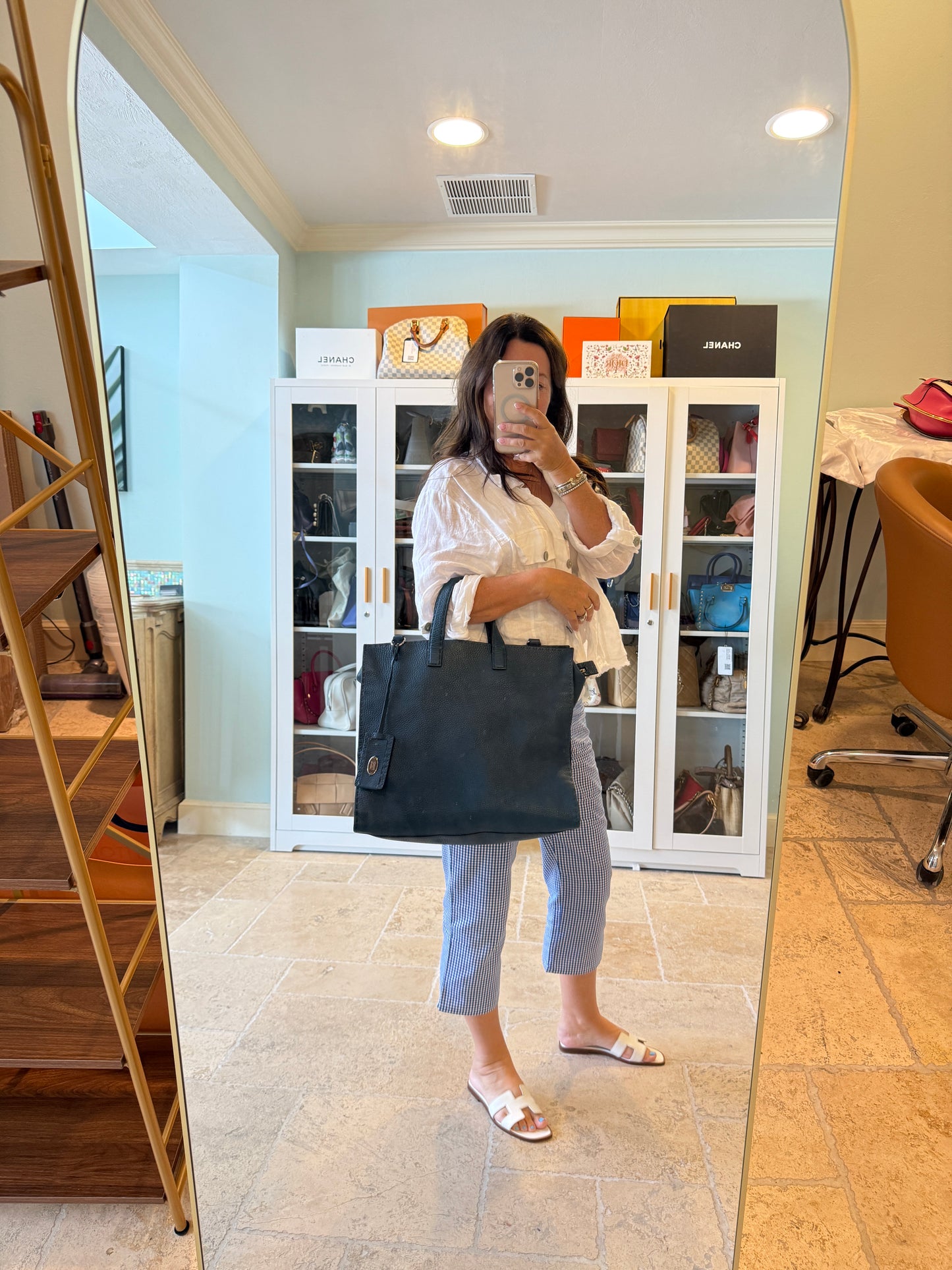 Fendi Selleria Leather Tote Bag in Blue