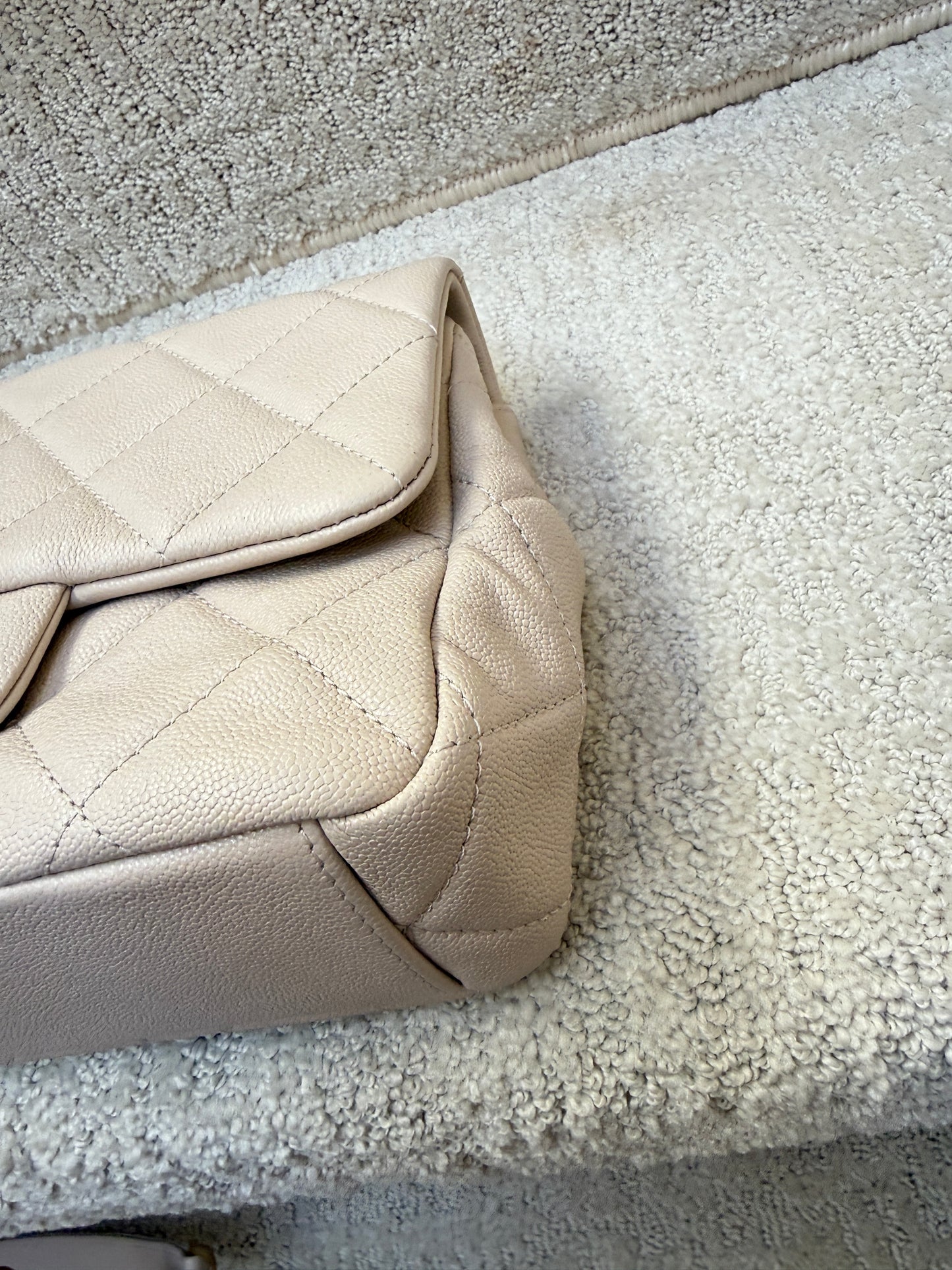 Chanel Shiny Caviar Quilted Mini Top Handle Flap Ecru
