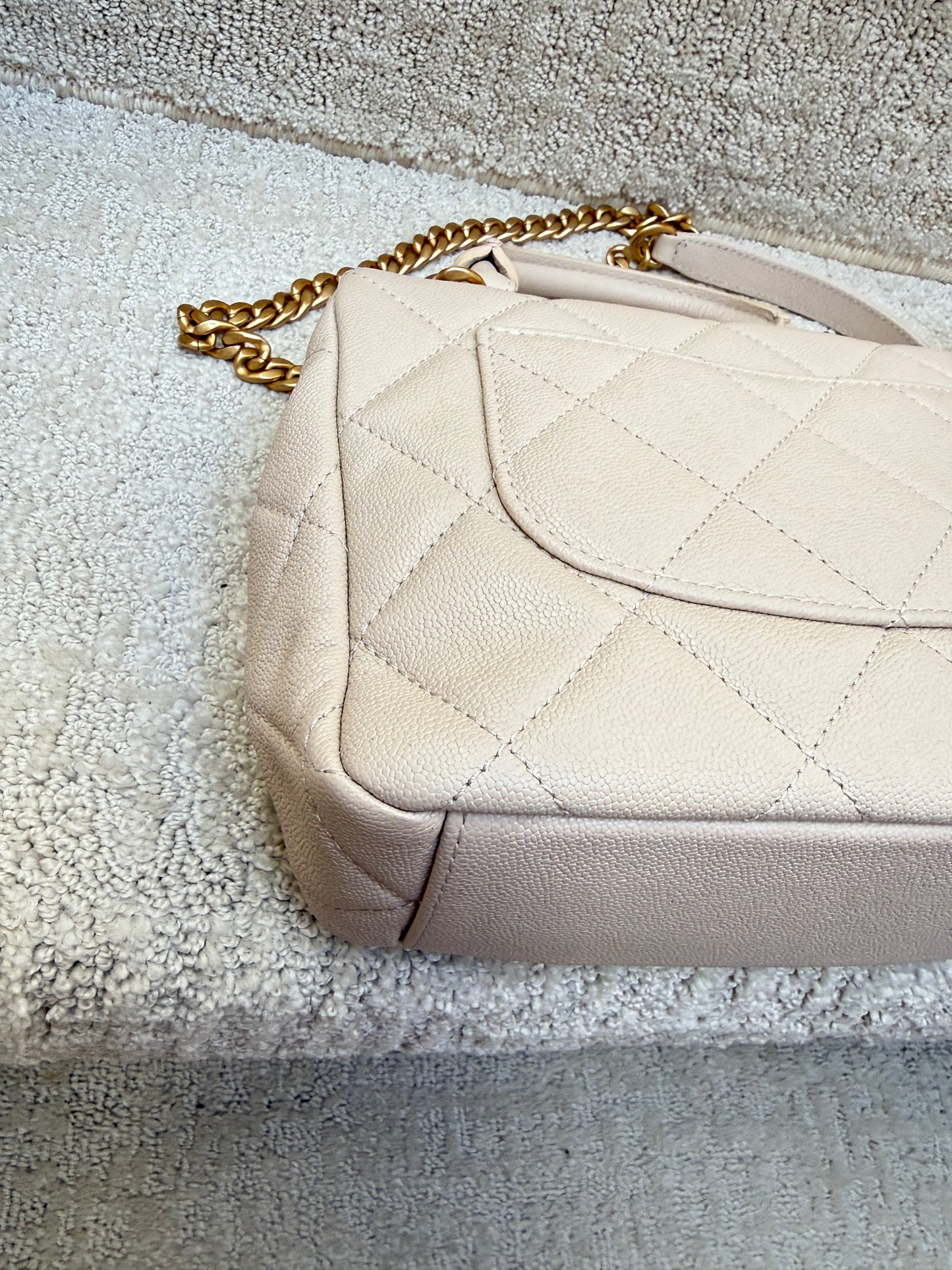 Chanel Shiny Caviar Quilted Mini Top Handle Flap Ecru