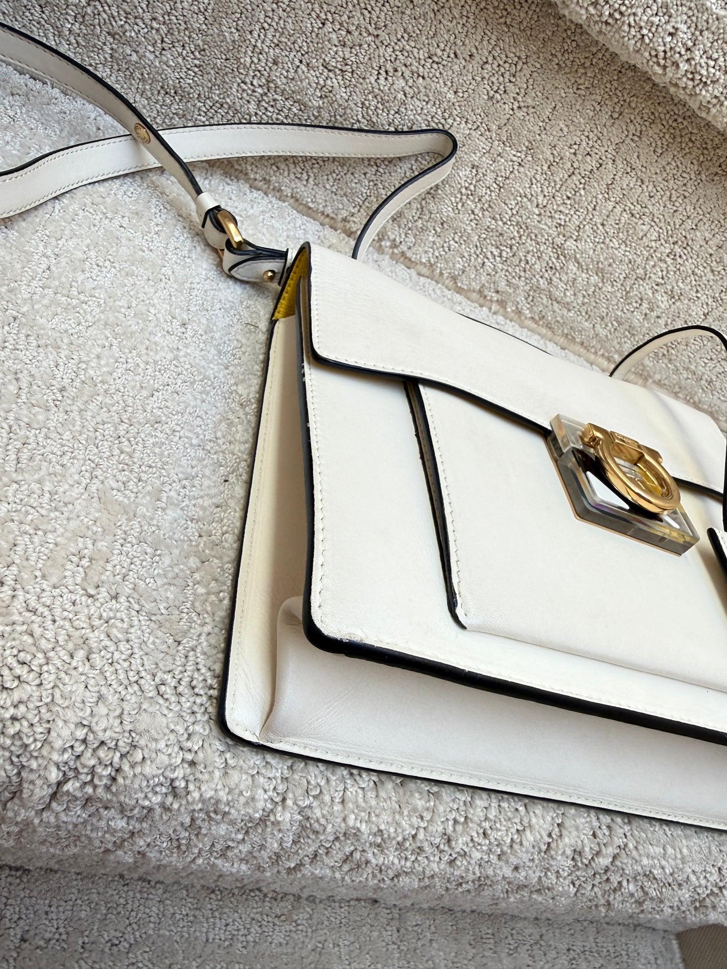 Ferragamo Handbag in White Leather with Gancini Hardware