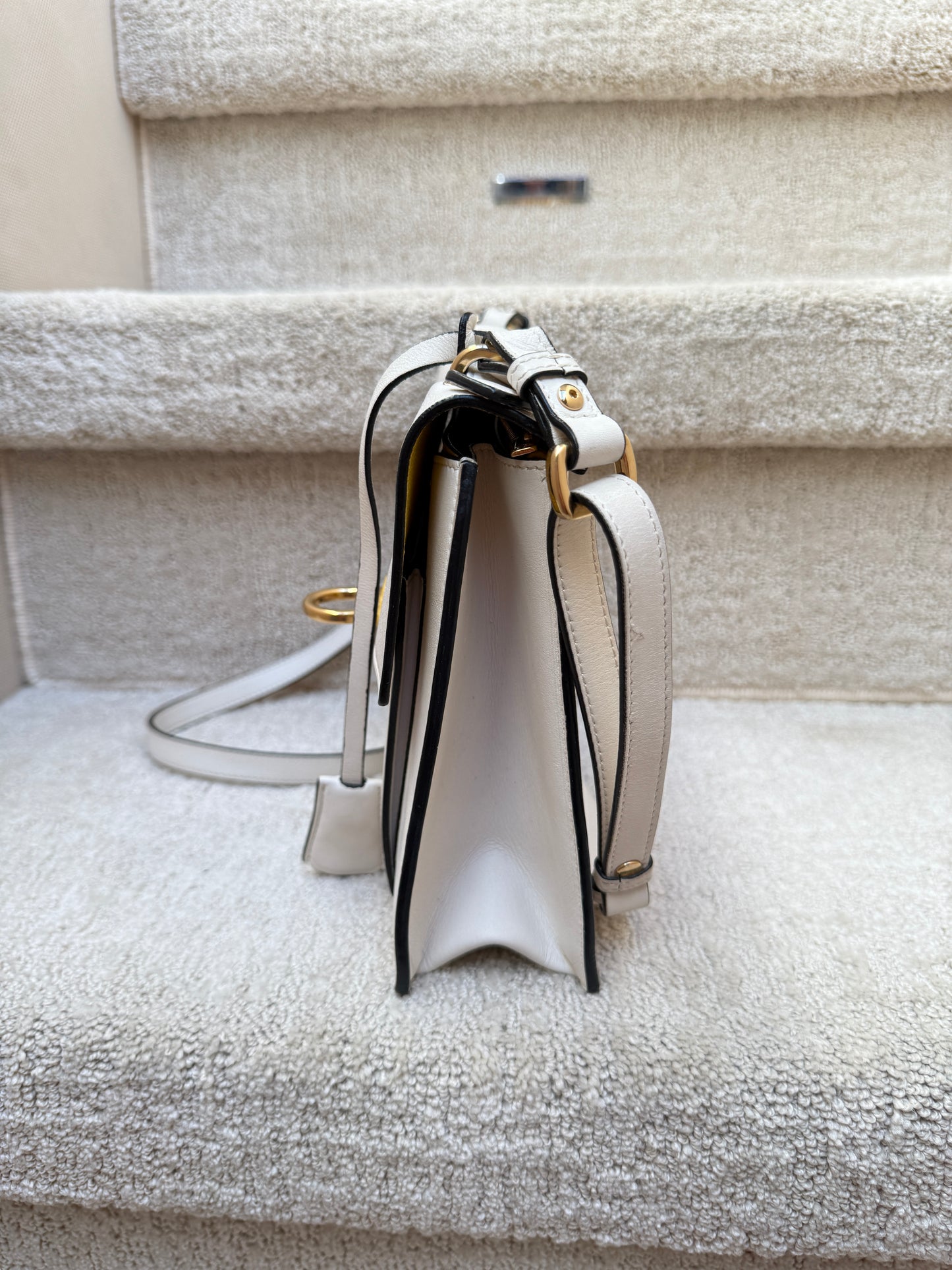 Ferragamo Handbag in White Leather with Gancini Hardware