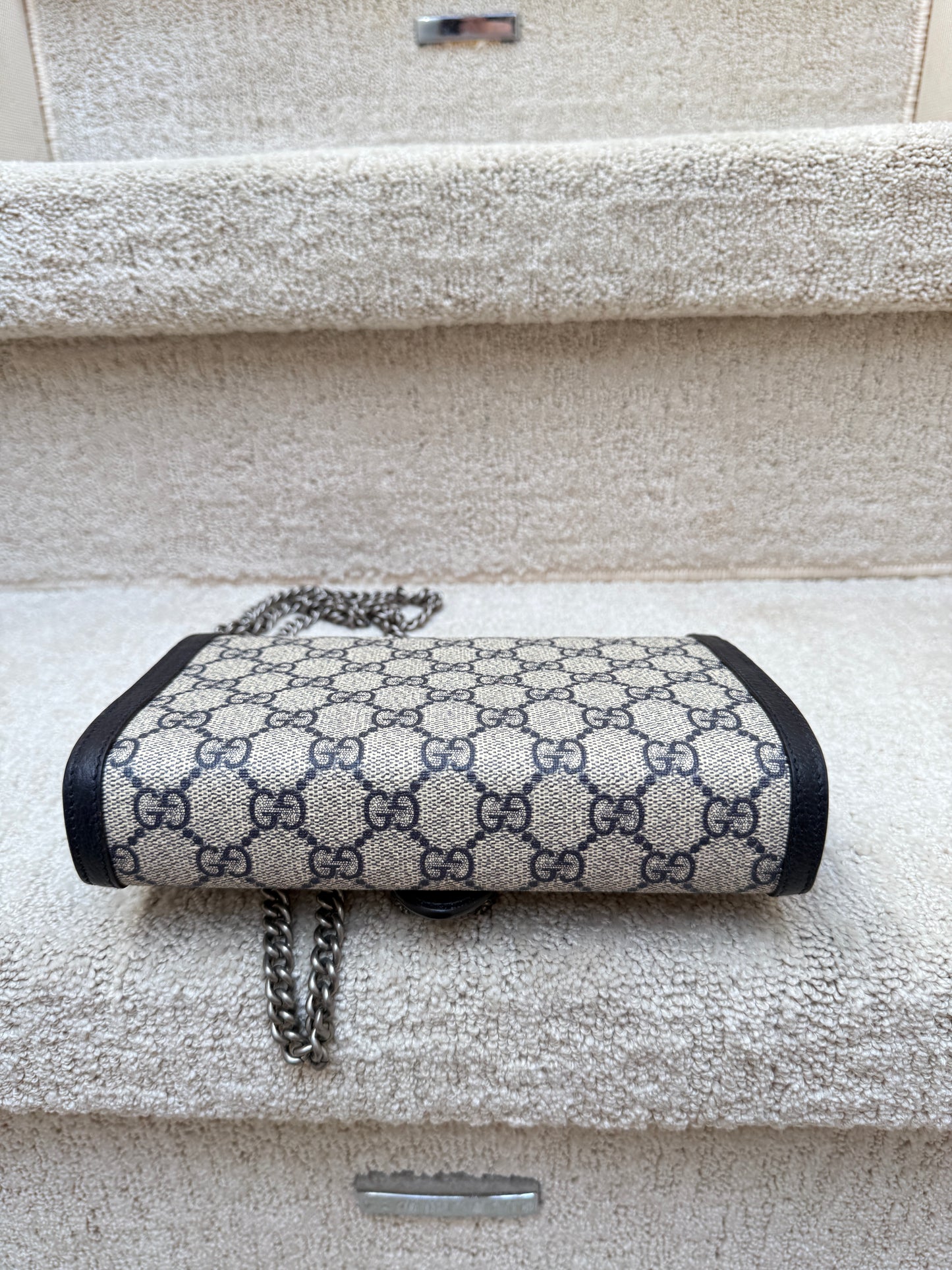 Gucci GG Supreme Monogram Mini Dionysus Chain Wallet in Navy