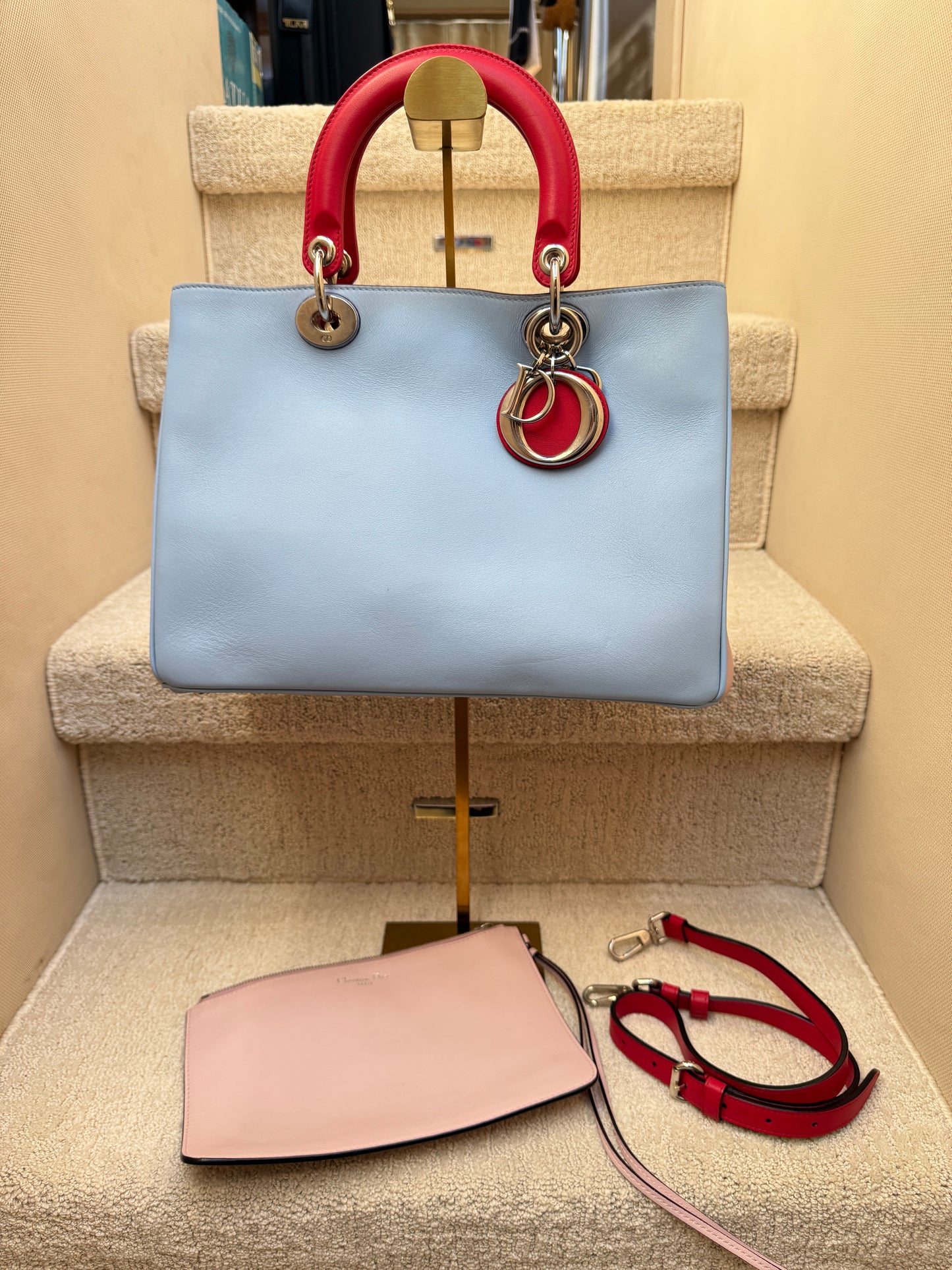 Christian Dior Smooth Calfskin Large Diorissimo Tote Tri-Color