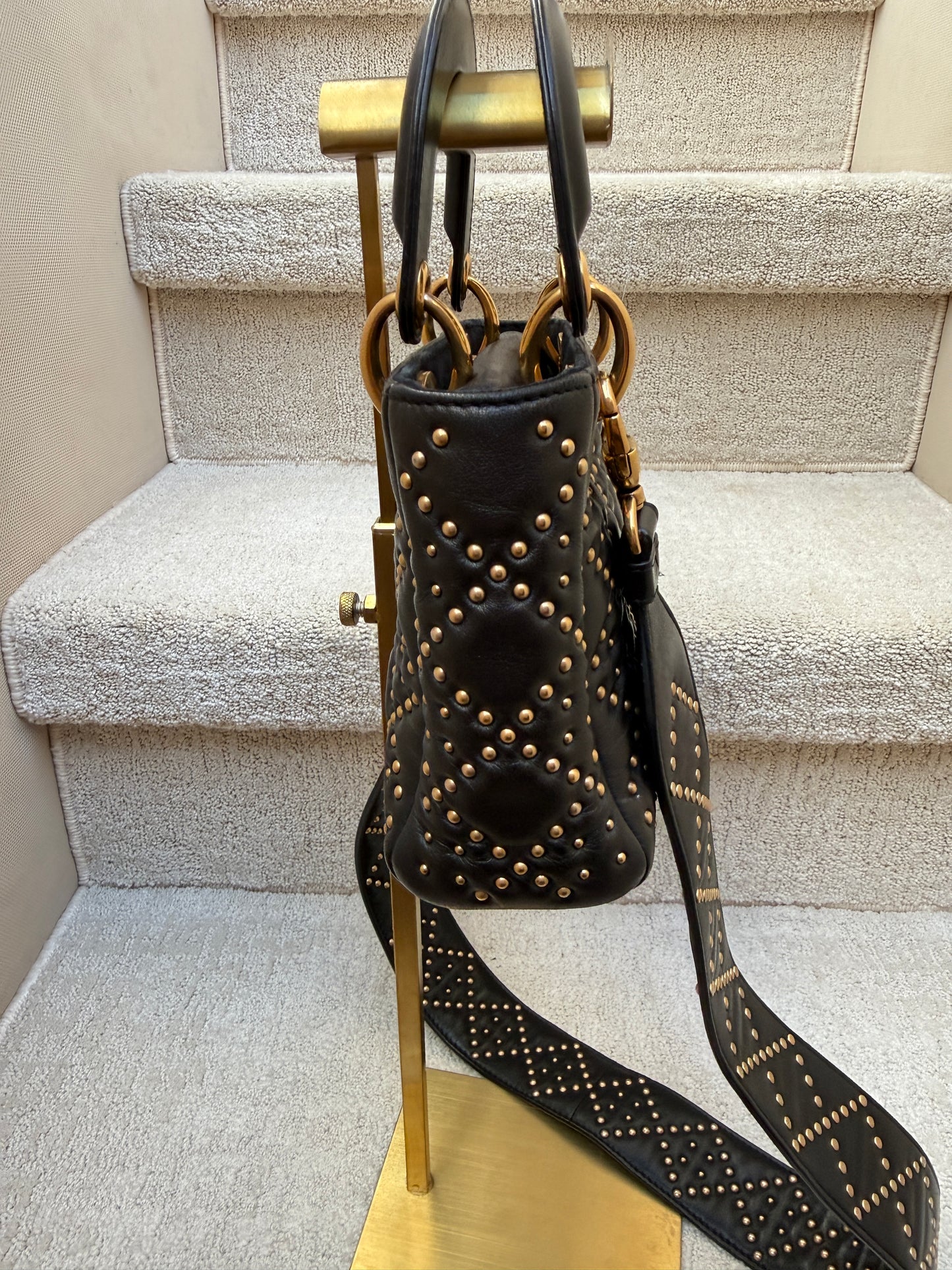 Pre-owned Dior Mini Lady Dior black calfskin side view