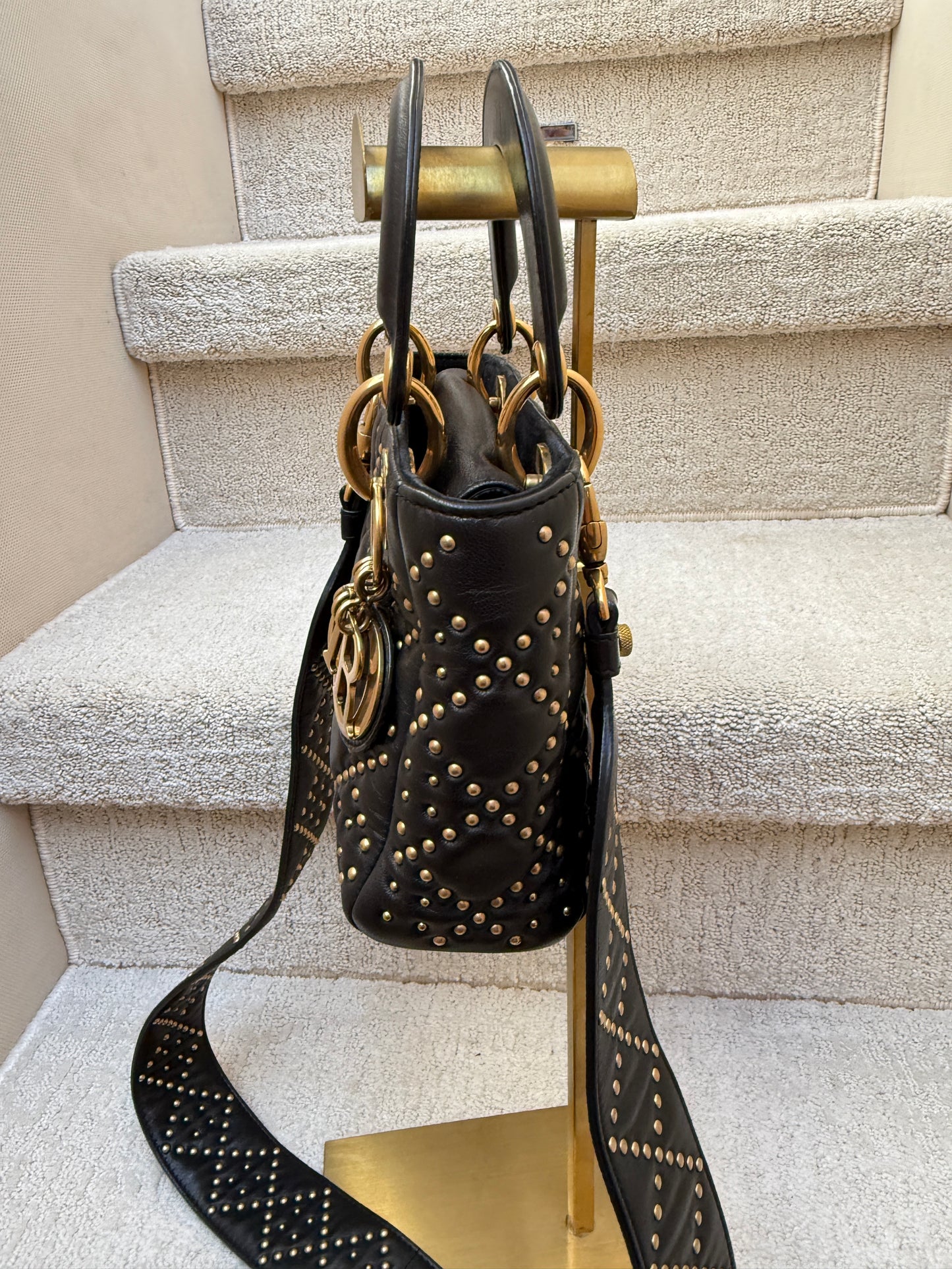 Pre-owned Dior Mini Lady Dior black calfskin side view