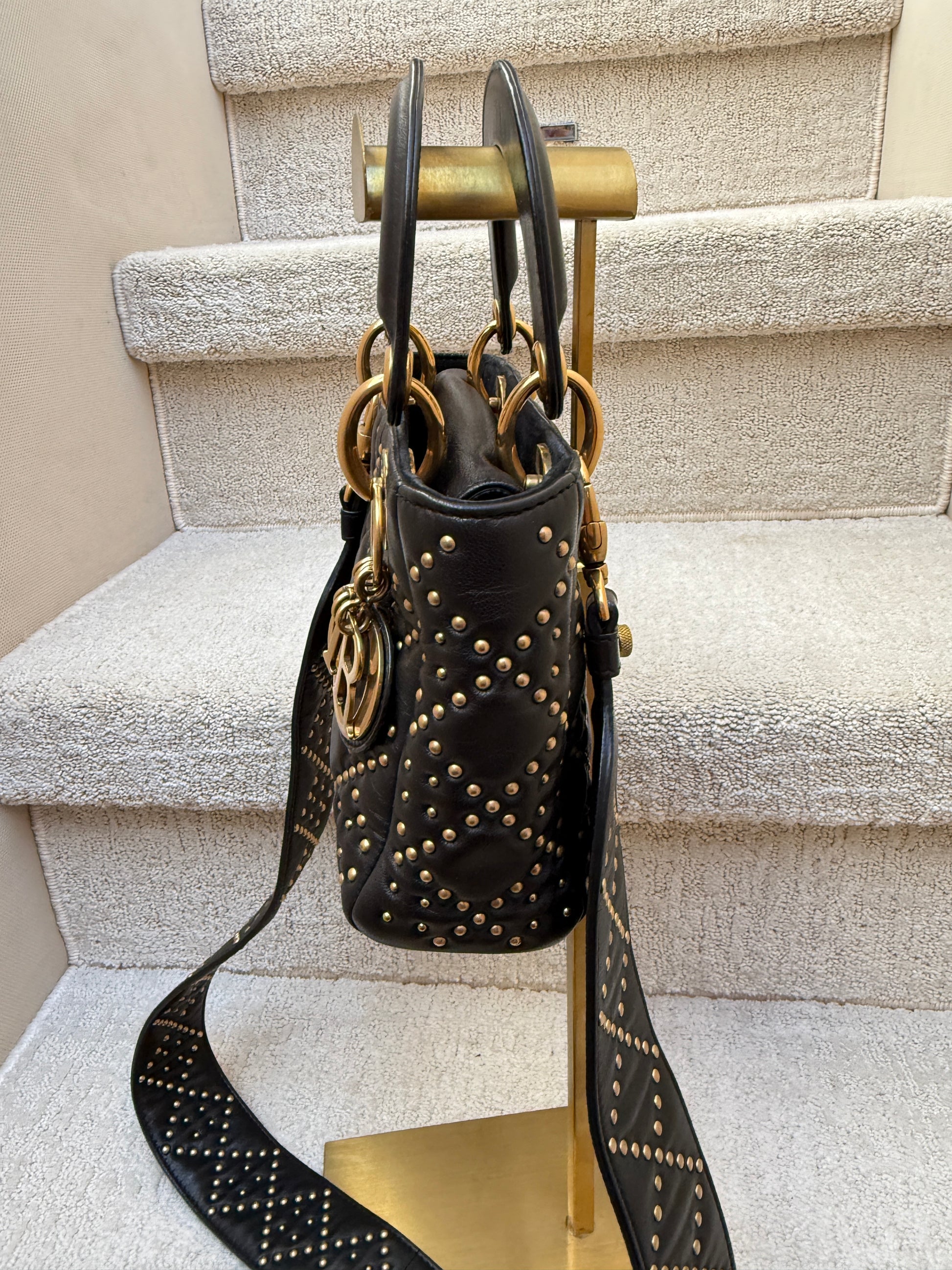 Pre-owned Dior Mini Lady Dior black calfskin side view