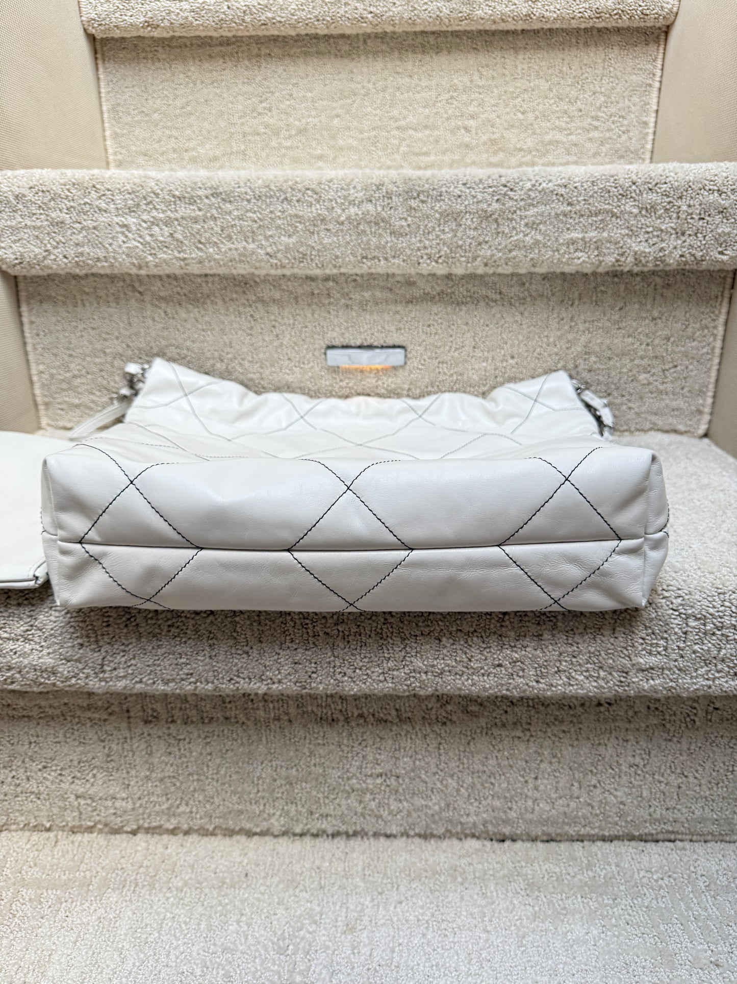 Chanel 22 Calfskin Quilted White with Silver Hardware Pre-Owned