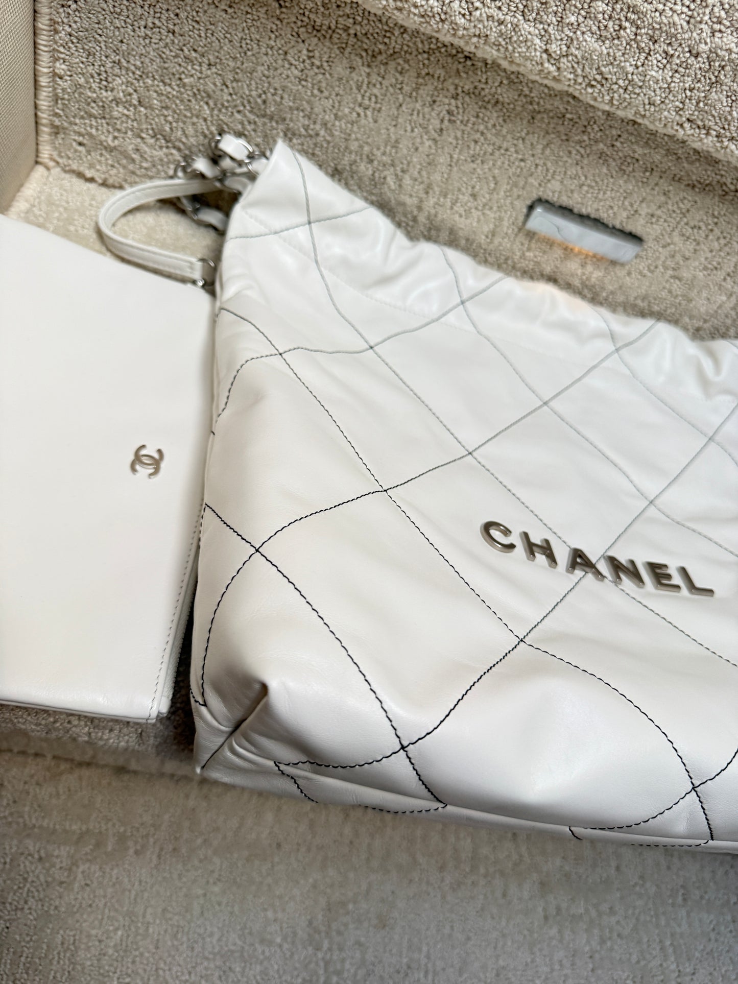 Chanel 22 Calfskin Quilted White with Silver Hardware Pre-Owned