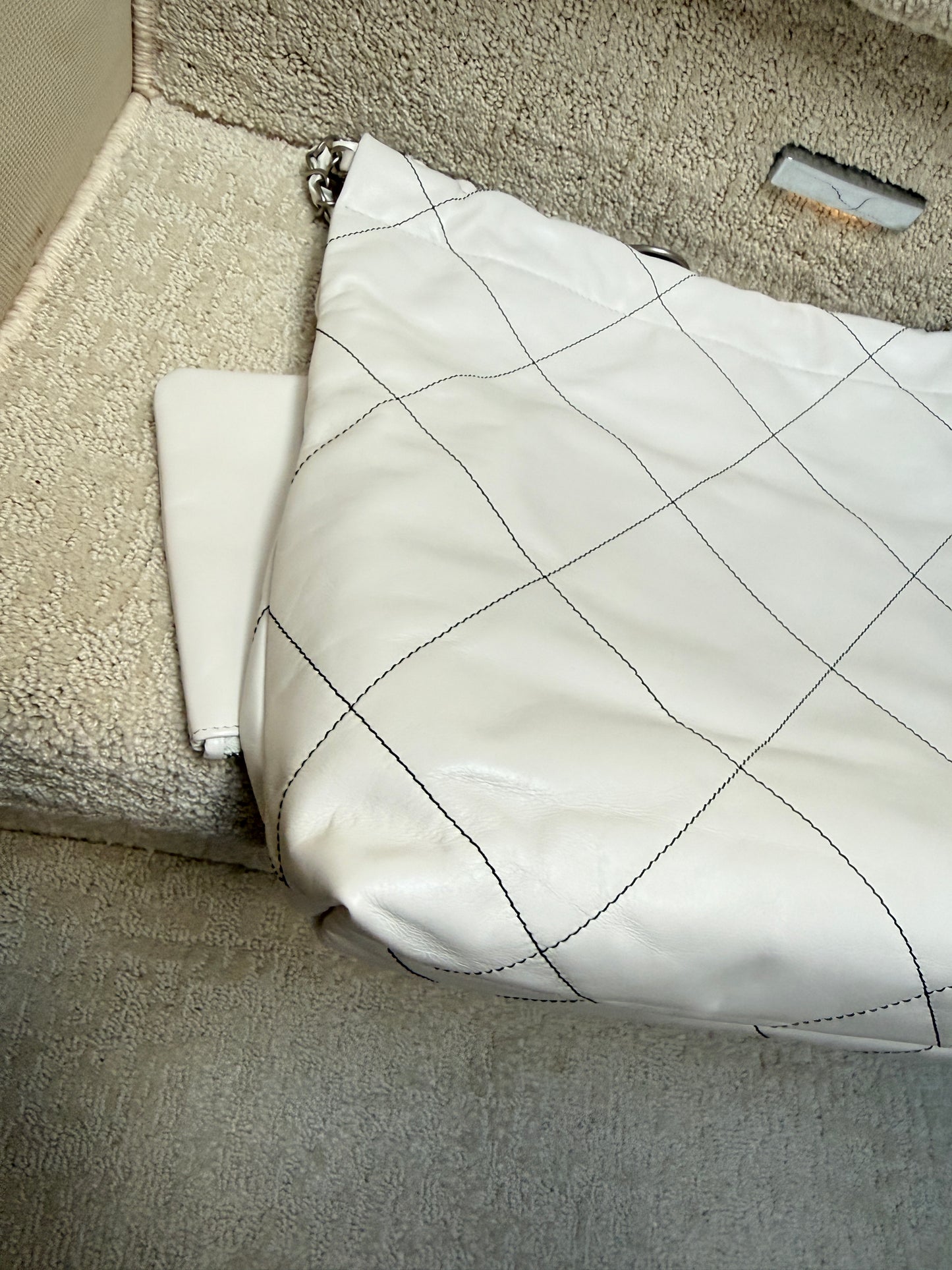 Chanel 22 Calfskin Quilted White with Silver Hardware Pre-Owned