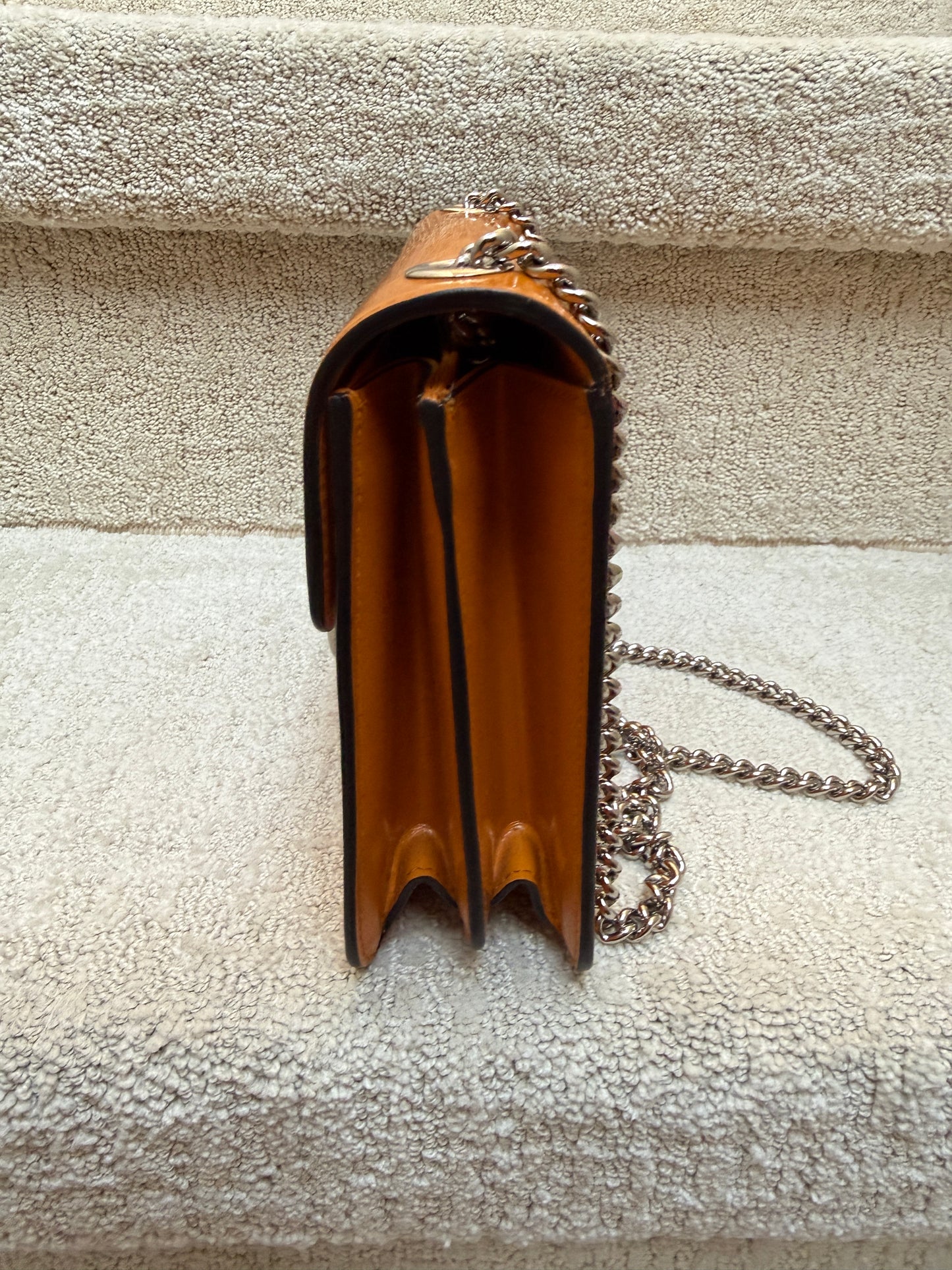 Gucci Dollar Calfskin Small Interlocking G Shoulder Bag in orange patent