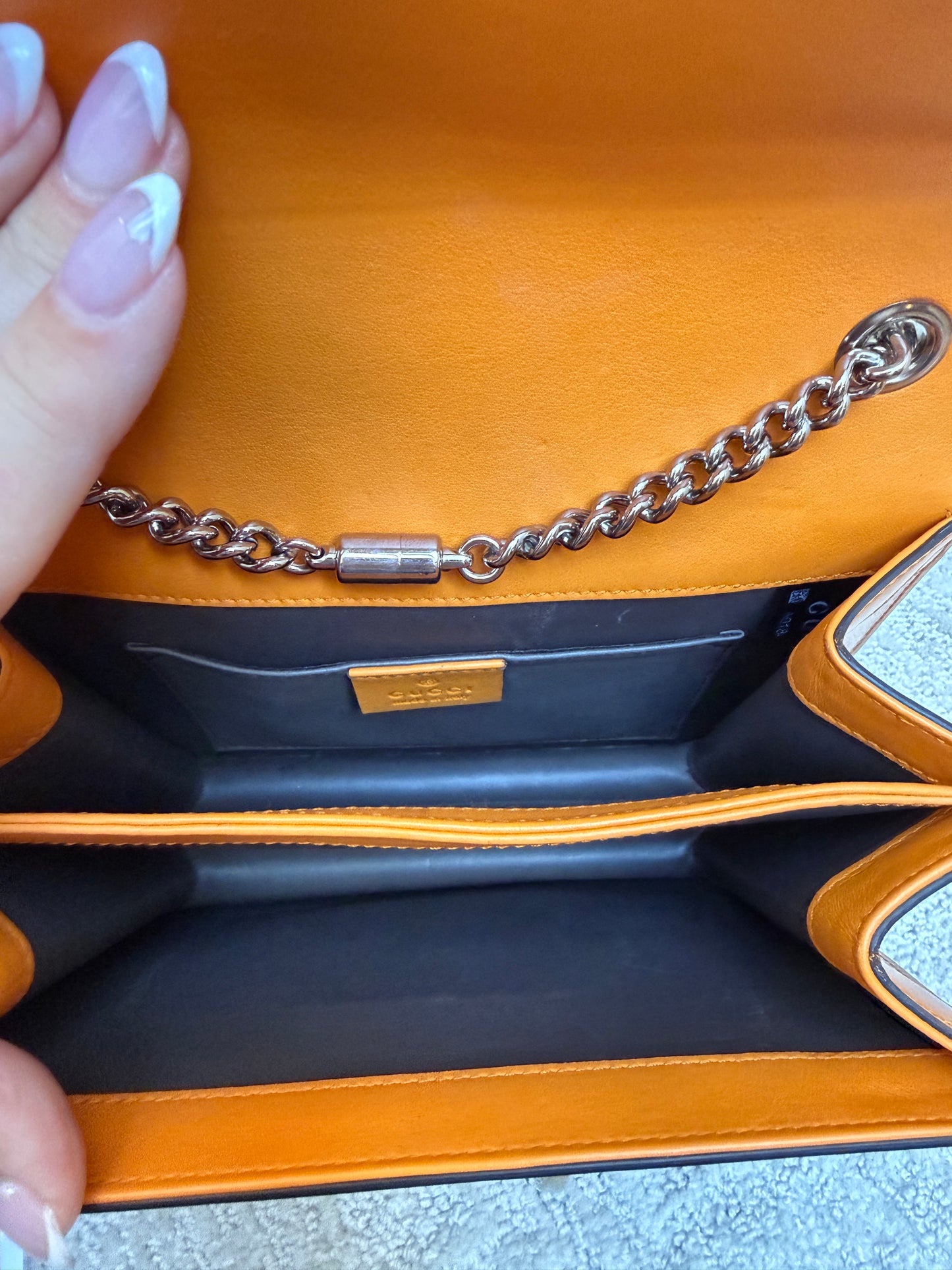 Gucci Dollar Calfskin Small Interlocking G Shoulder Bag in orange patent